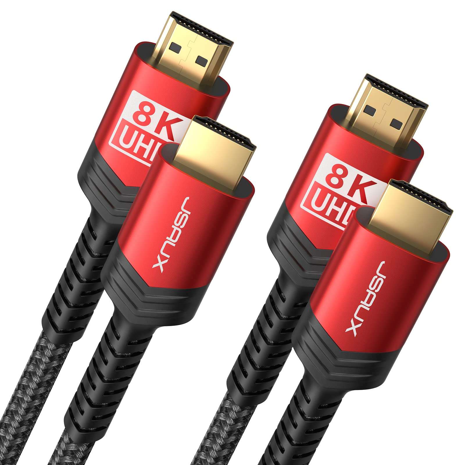 JSAUX 8K HDMI Cable 2.1 2 Pack 6ft, 48Gbps Ultra High Speed HDMI Cable Braided Cord (4K@144Hz, 4K@120Hz, 8K@60Hz) HDCP 2.2&2.3 HDR 10 eARC ARC, Compatible with Switch 2/PS5/Laptop/Monitor/HDTV/-Red - Image 1
