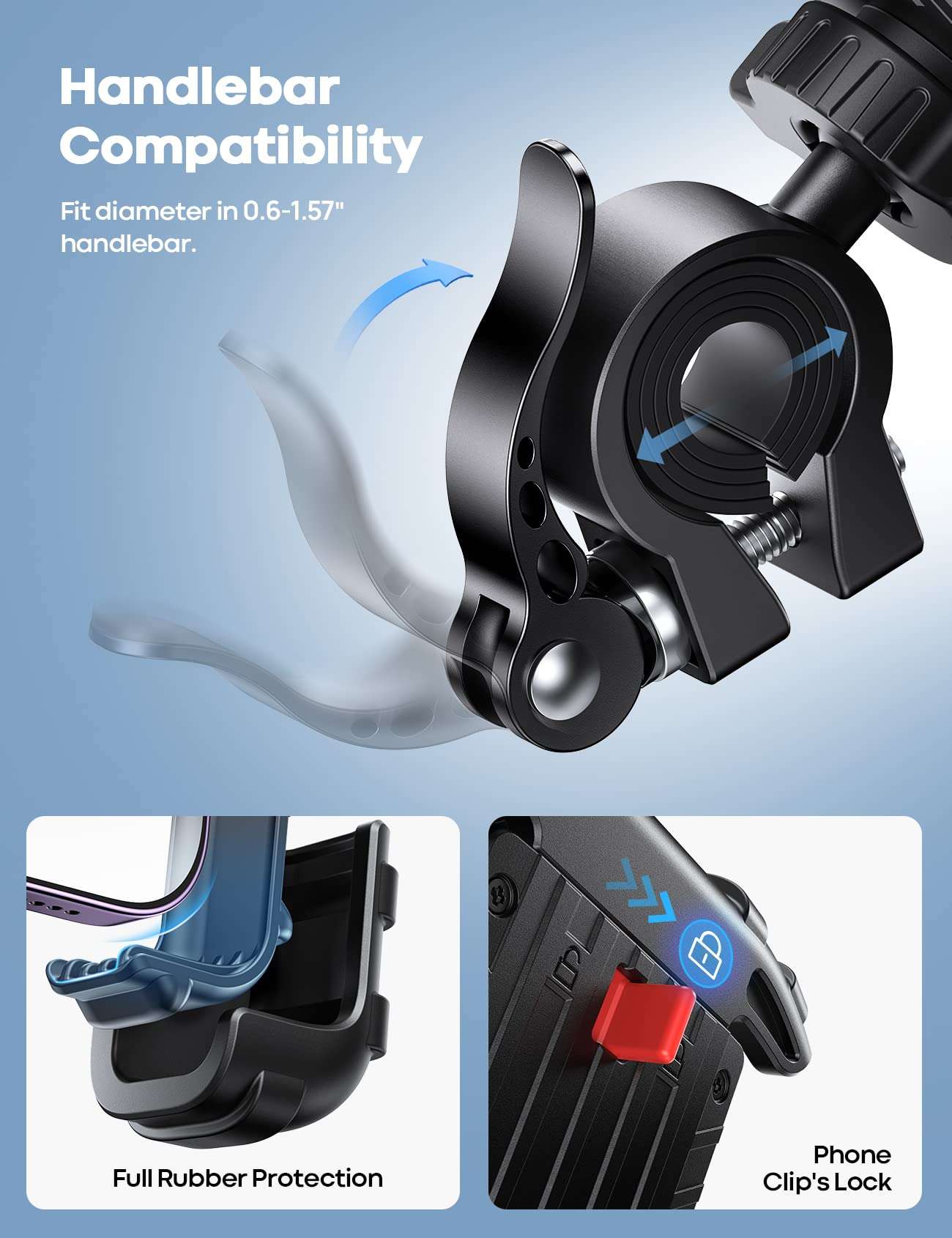 Lamicall Bike Phone Holder, Motorcycle Mount - Motorcycle Phone Holder, Handlebar Cell Phone Clamp, Scooter Phone Clip for iPhone Air 17 Pro Max, 16 15 Pro Max Plus, S20, More 4.7 to 6.8" Smartphones - Image 6