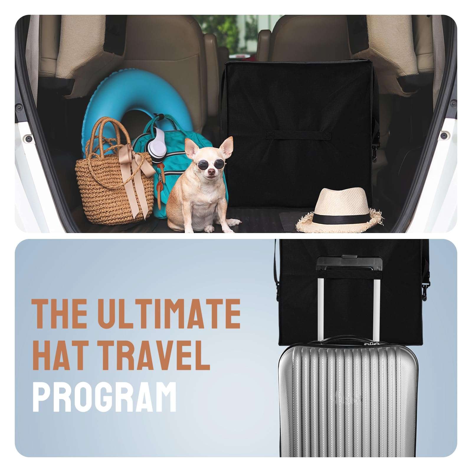 Wonderjune 2 Pcs Hat Storage Box Upgrade Stackable Organizer with Lids Cowboy Hat Box Large Square Bag Foldable Closet Sheet Organizer Travel Container for Men Women(Black) - Image 5