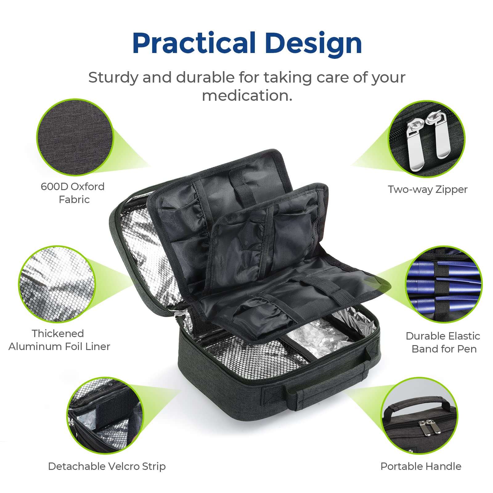AUVON Large Insulin Cooler Travel Case, Longer Cooling Effect with 4 * 160g Ice Packs, Compact Medication Cooler Bag for 8 Insulin Pens and Diabetic Supplies, Ideal Travel Partner with Handle Design - Image 5