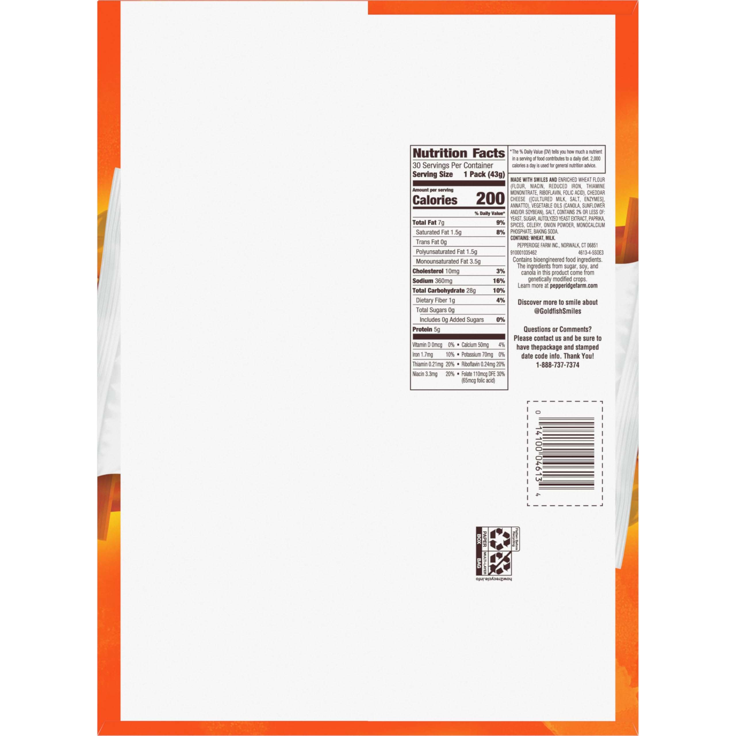 Pepperidge Farm Goldfish Cheddar Crackers, 1.5 oz. Snack Packs, 30 Count - Image 8