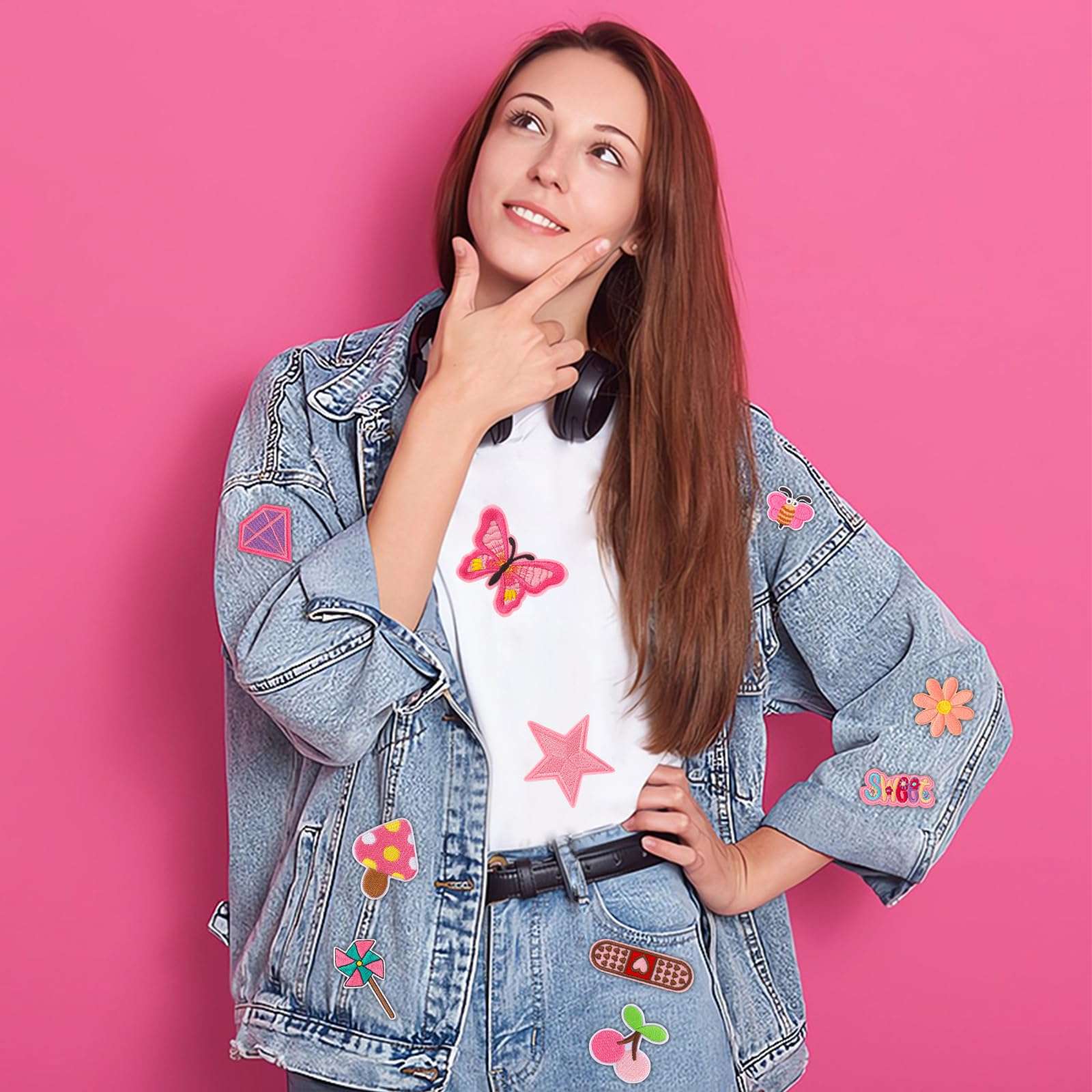 36pcs Pink Embroidered Patches Random Assorted Styles Pink Theme Iron on Patches for Girls Western Cowgirl DIY Sew Applique Repair Patch Cute Preppy Sew on Patches for Backpacks Pants Clothes Jeans - Image 2
