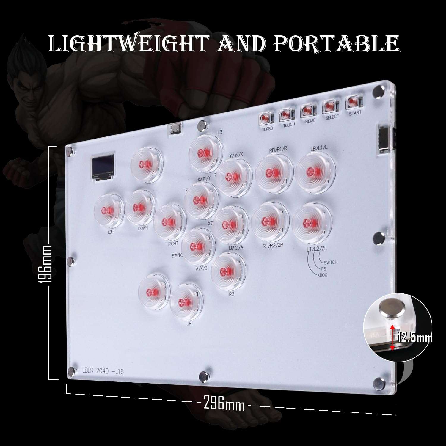 Arcade Stick All-Button Controller L16, Leverless Controller Street Fight with Turbo & SOCD, Arcade Stick Street Fight for PC/PS3/PS4/Steam/Switch Game Keyboard-Supports Hot Swap & Custom RGB(White) - Image 4