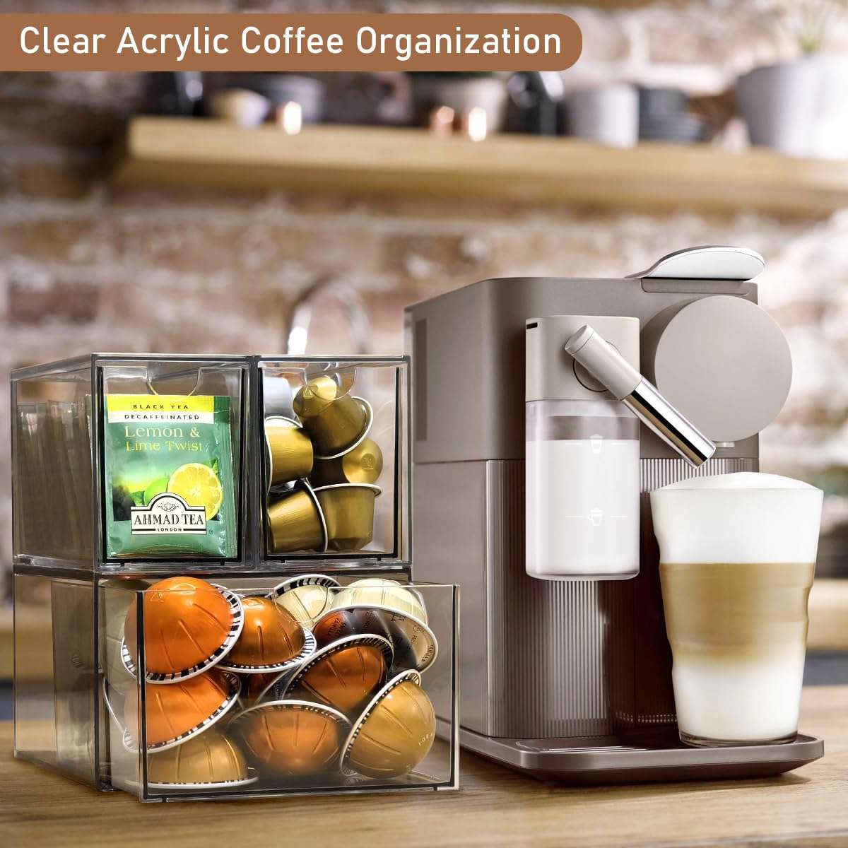 KAIDELI 3 Acrylic Coffee K Cup and Tea Bag Organizer, Coffee Pod Drawer Holders, Stackable Accessories Tea Organizers and Storage for Kitchen Multi Organizers-Clear - Image 2