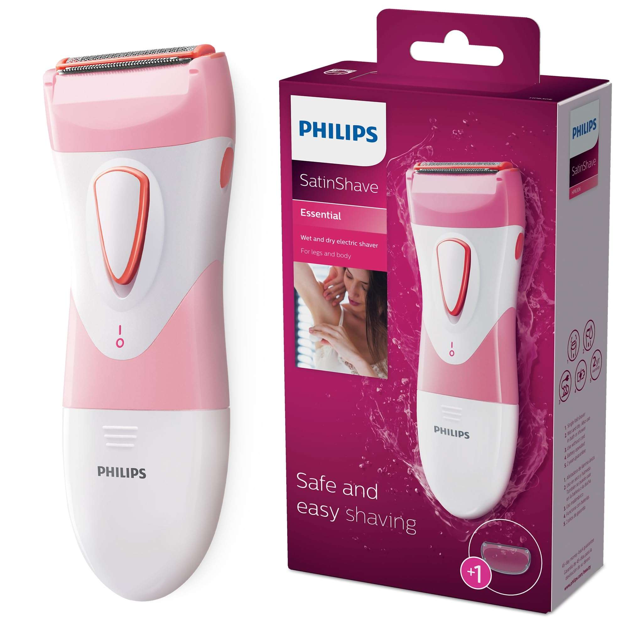 Philips SatinShave Essential Women’s Wet & Dry Electric Shaver for Legs & Body, Cordless, with Hypoallergenic Foil, HP6306/50 - Image 1