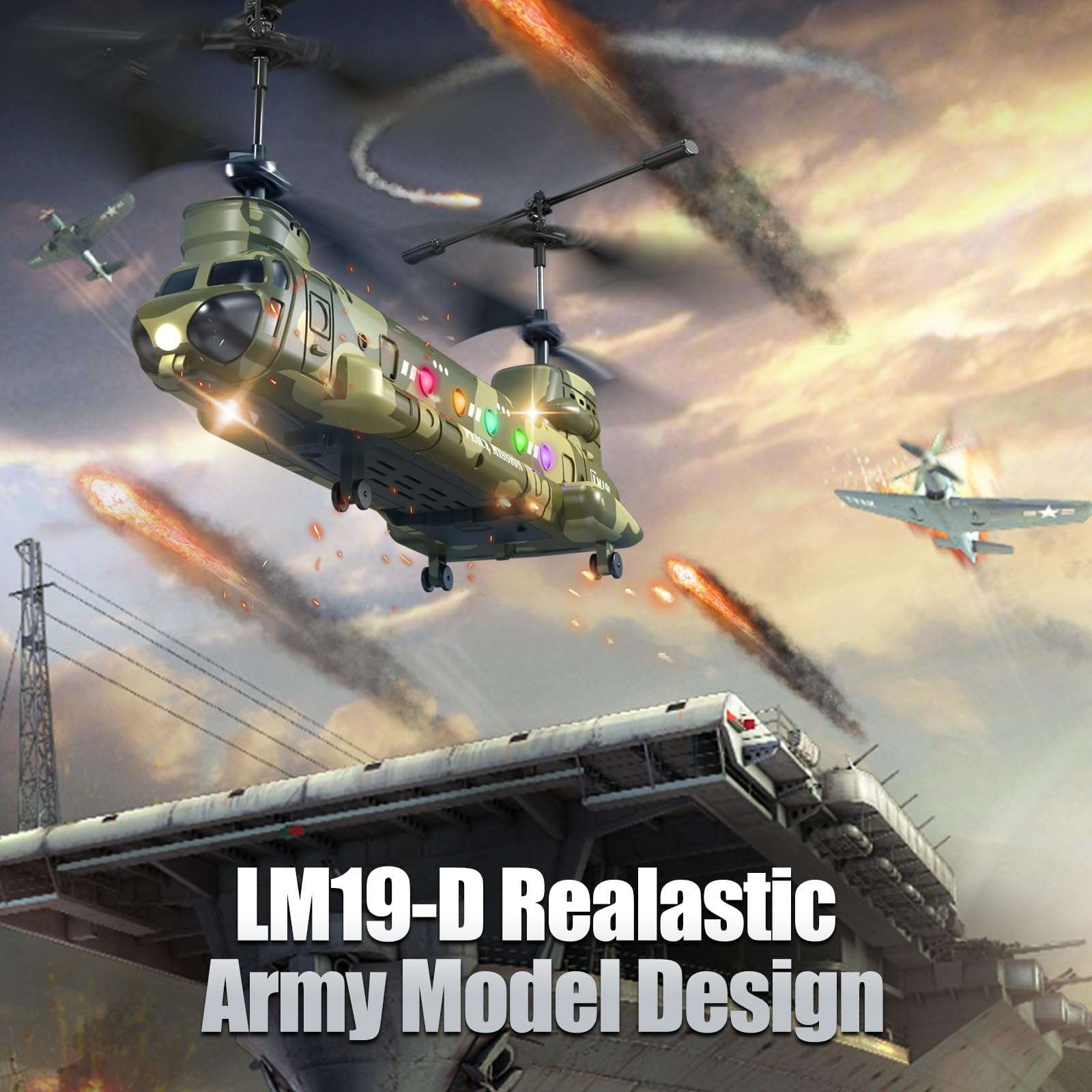 OBEST LM19-D Chinook RC Helicopter,Remote Control Military Helicopter with Camera,Twin-propeller with Altitude Hold,One Key take Off/Landing,Army RC Toys for Boys and Military Fans - Image 2