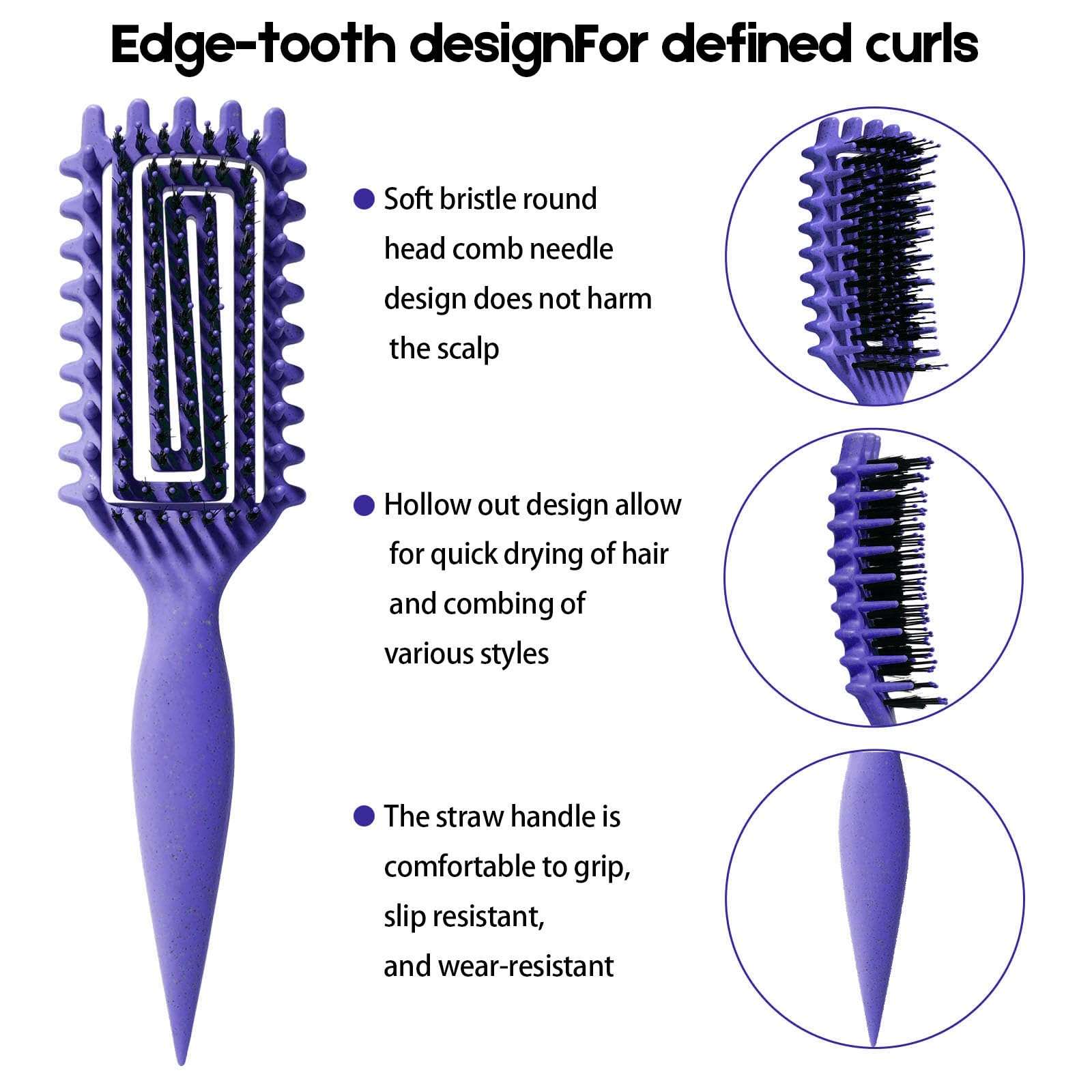 Curly Hair Brush Candybrush Curl Defining Brush for Detangling Shaping and Defining Curls for Women, Men, Wet & Dry Hair (Purple) - Image 2