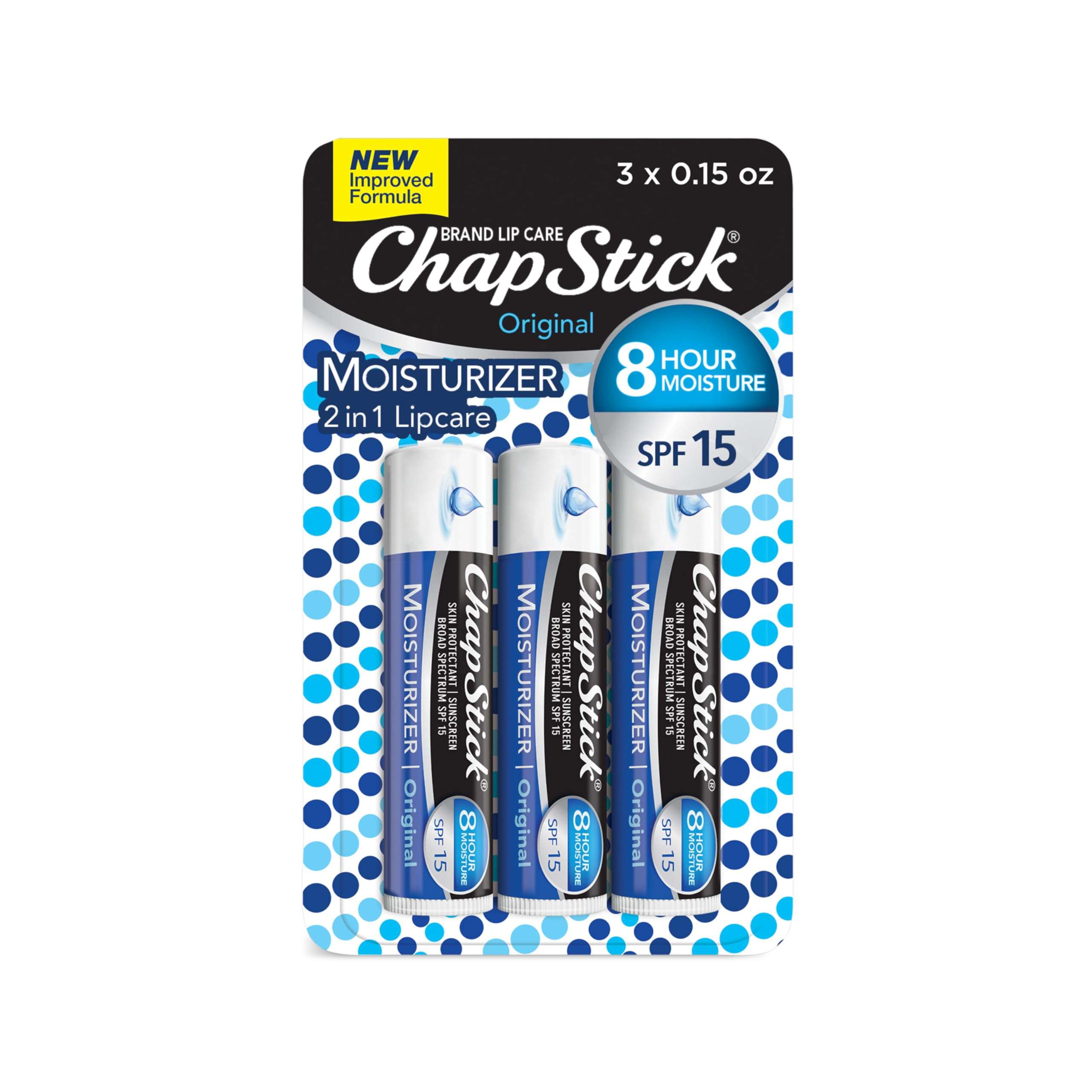 ChapStick Moisturizer Original Lip Balm Tubes, SPF 15 and Skin Protectant - 0.15 Oz, 3 Count (Pack of 1) - Image 1
