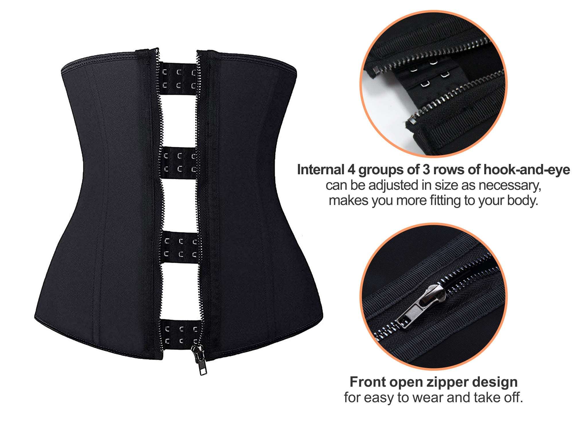 YIANNA Latex Waist Trainer for Women Tummy Control Zipper Underbust Corset Cincher Hourglass Body Shaper - Image 3