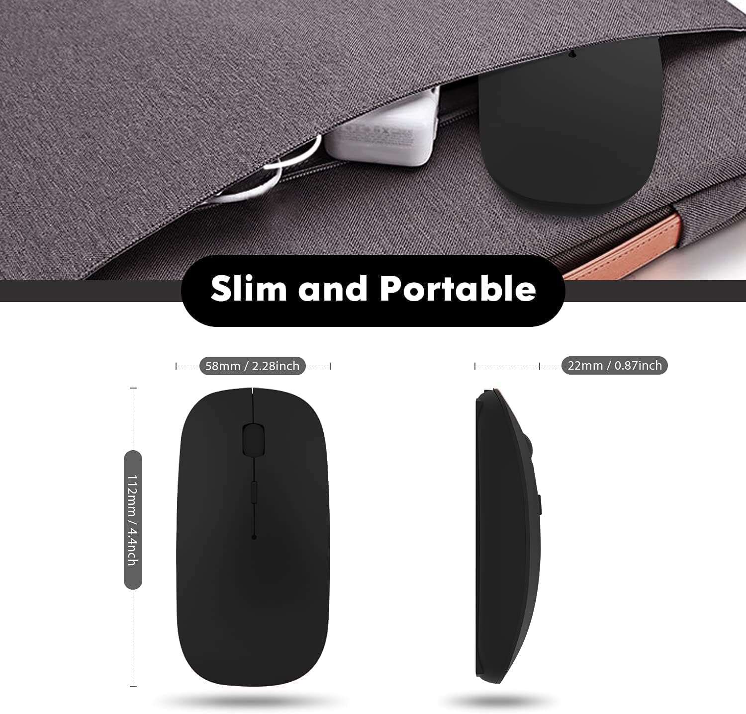ZERU Bluetooth Mouse,Rechargeable Wireless Mouse for MacBook Pro/MacBook Air/Laptop/PC/Mac/iPad pro/Computer,Bluetooth 5.2 + 3.0 +2.4G USB Receiver - Image 4