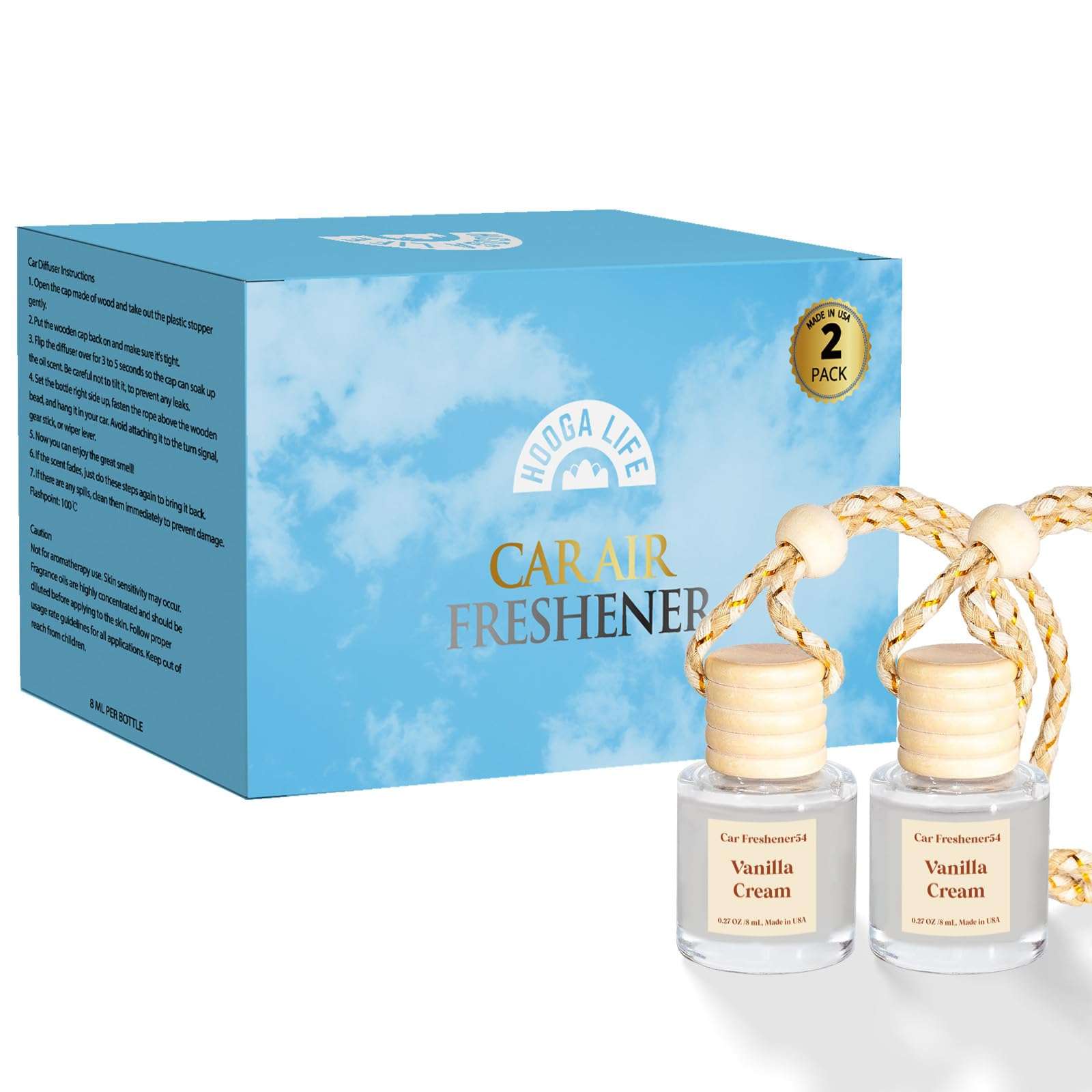 HoogaLife Car Air Freshener Diffuser 2 Pack Hanging Air Freshener Diffuser - Vanilla Cream Fragrance Oil Air D iffuser for Car, 45+ days Long Lasting Fragrance Made in USA C ar Air Fresheners (V54) - Image 7