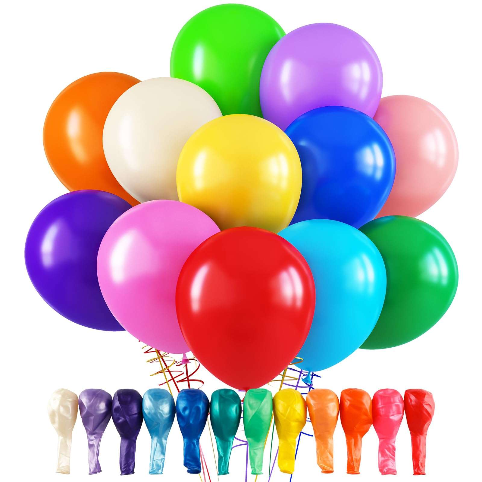 RUBFAC 120 Balloons Assorted Color 12 Inches Rainbow Latex Balloons, 12 Bright Color Party Balloons for Birthday Baby Shower Wedding Party Supplies Arch Garland - Image 1