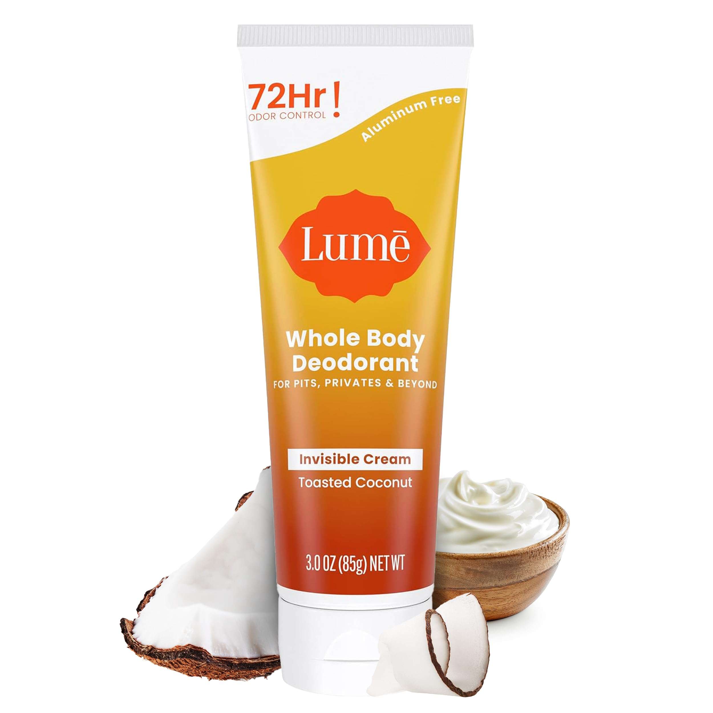 Lume Whole Body Deodorant - Invisible Cream Tube - 72 Hour Odor Control - Aluminum Free, Baking Soda Free, Skin Safe - 3.0 ounce (Toasted Coconut) - Image 1