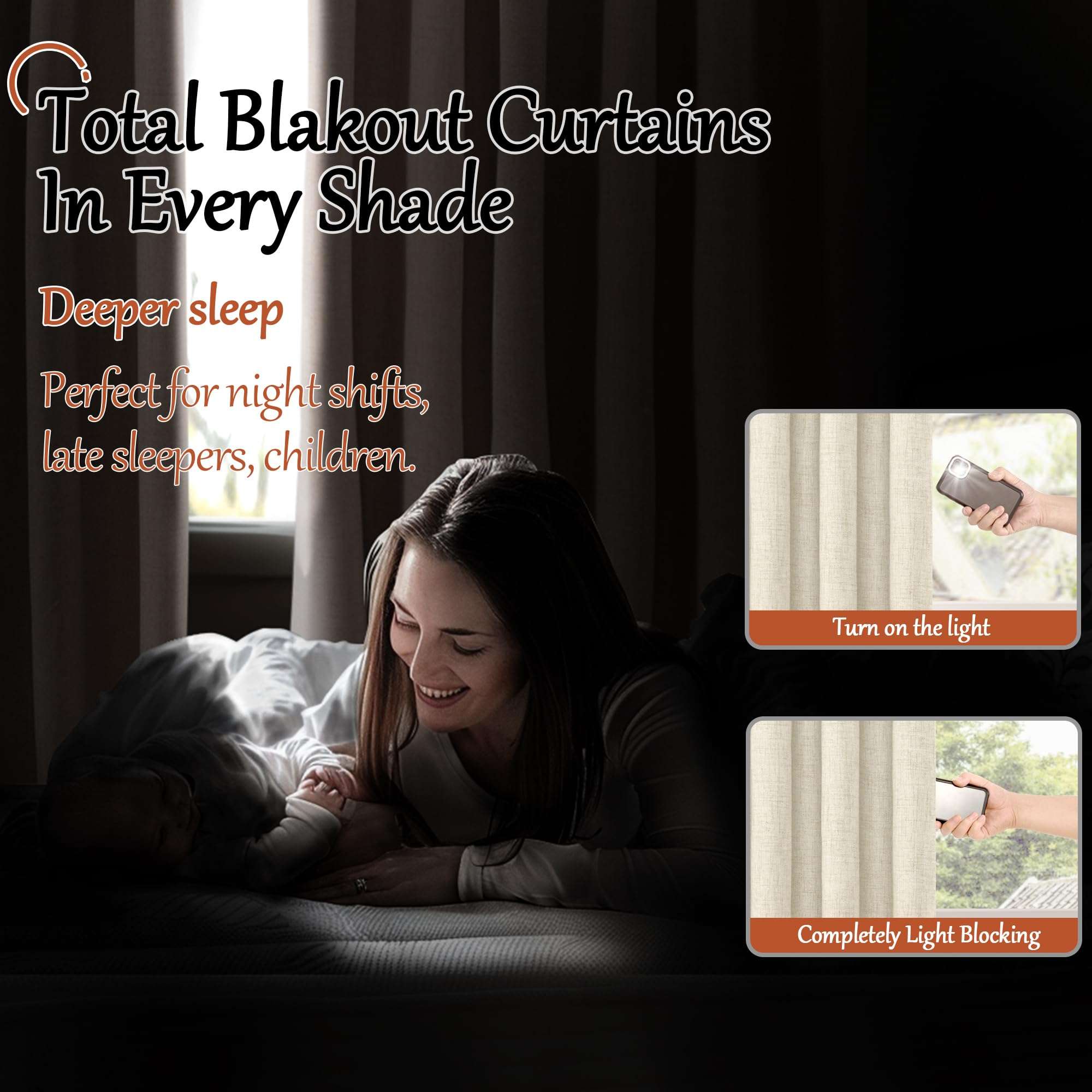 Lajode Blackout Curtains for Bedroom - Linen Black Out Curtains 84 Inch Long Thermal Insulated Burlap Grommet Window Drapes for Farmhouse Living Room Darkening, 2 Panels, Each 52" Wide, Natural Cream - Image 3