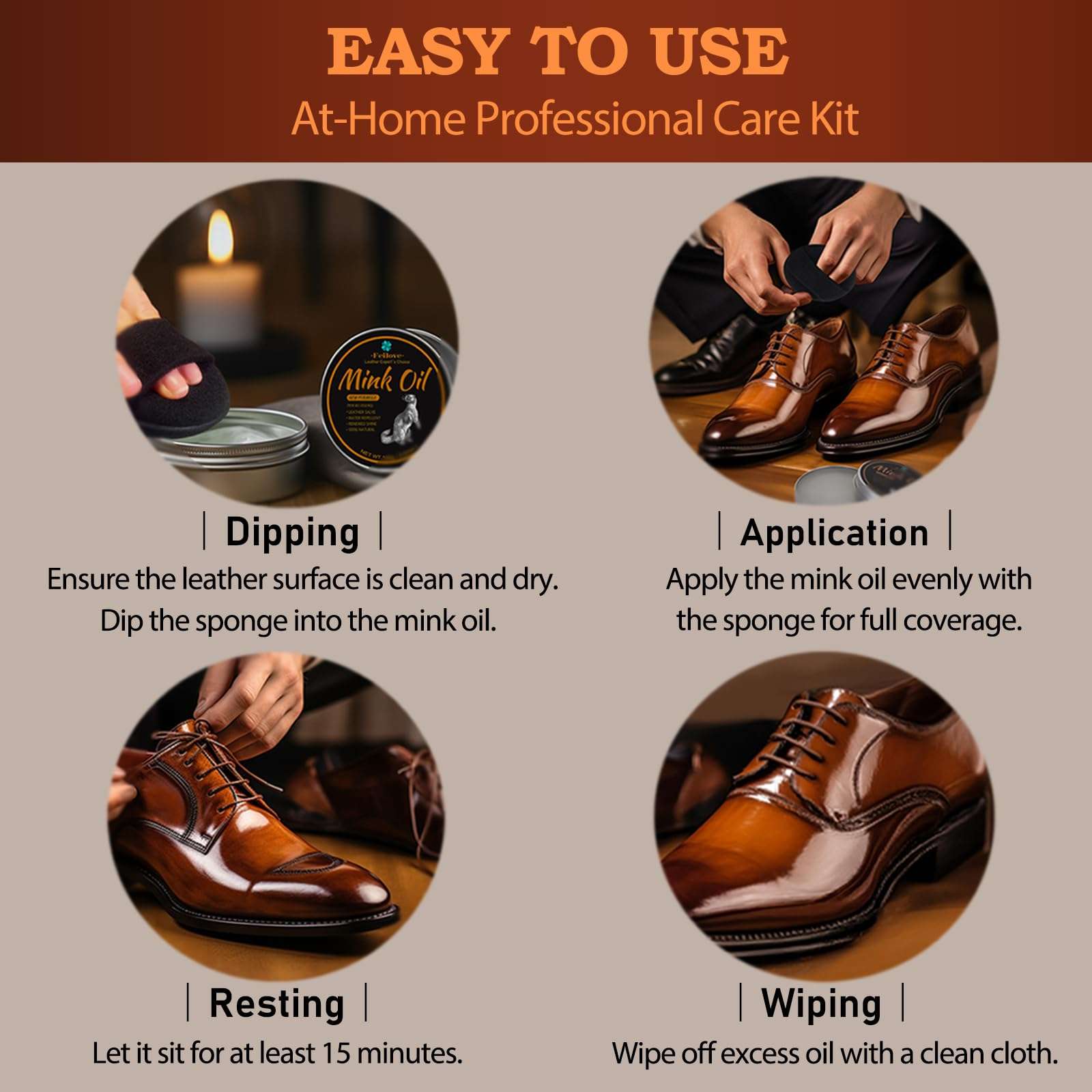 Feilove Mink Oil for Leather Boots, Leather Conditioner and Cleaner 3.52oz - Premium Waterproof Formula to Soften and Restore Sofa, Furniture, Car Interiors, Shoes - Safe for Any Color - Image 5