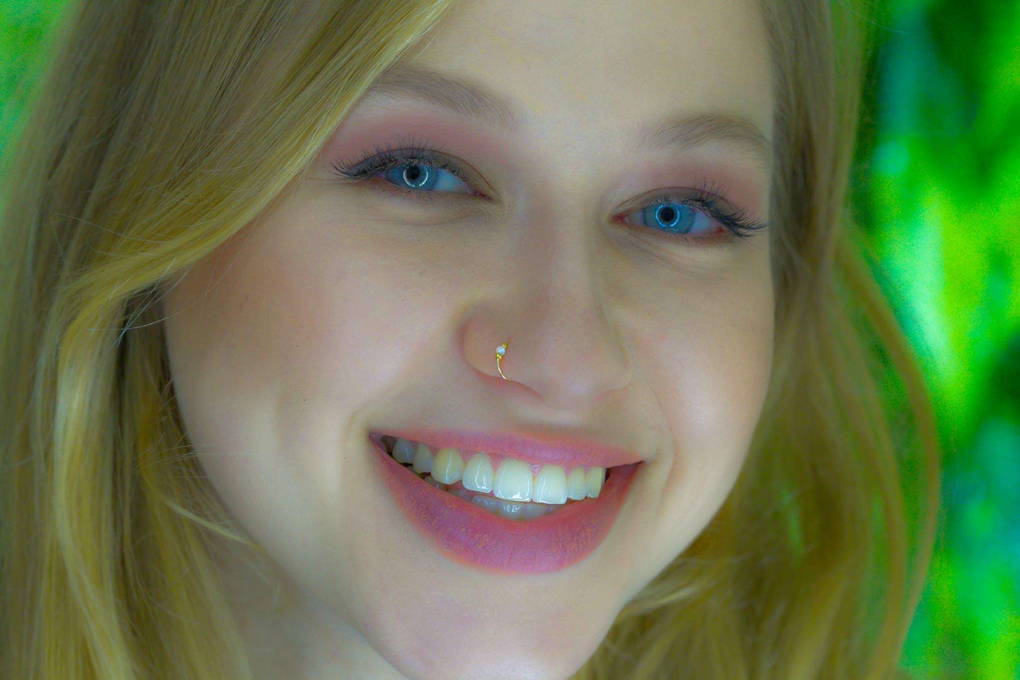 Gold Nose Ring - Thin Tiny White Opal 24 Gauge Nose Hoop Rings -14k Gold Filled Smooth Comfortable Nose Piercing Jewelry For Women - Gift Ready - Image 3