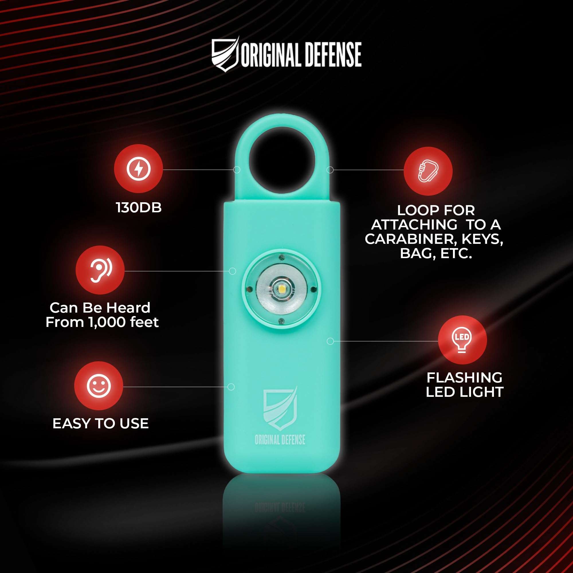 Original Defense® Siren Self-Defense Alarm (Mint) - 130 dB Keychain Alarm with LED Strobe Light for Women, Children, and Elderly - Police Recommended - Image 3