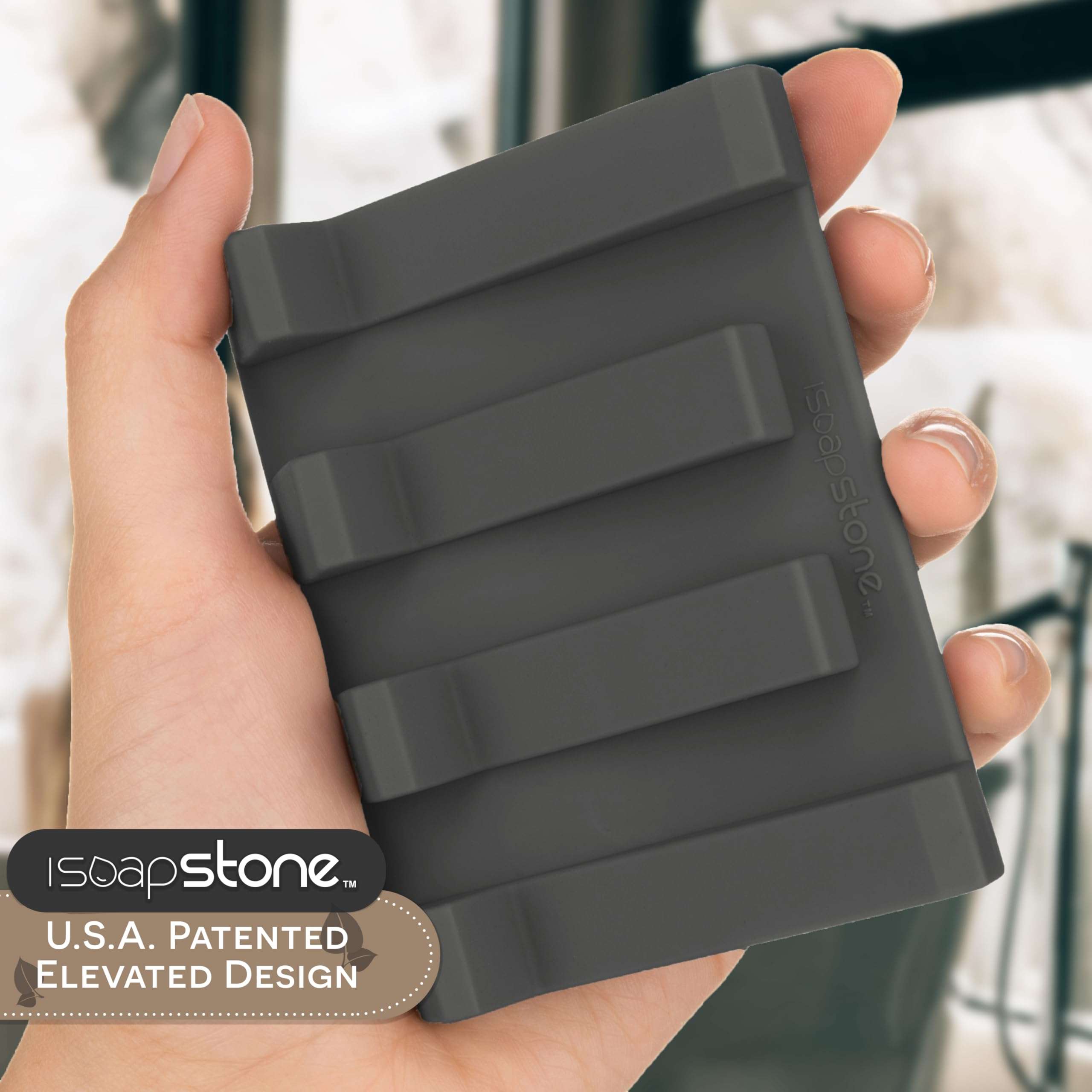 iSoapStone Silicone Soap Dish (USA Patented) Self Draining Bar Soap Holder for Shower Bathroom Sink, Drying Soap Dish Tray Kitchen Sponge Holder Easy Cleaning Soap Saver Mat (Dark Grey, 2) - Image 3