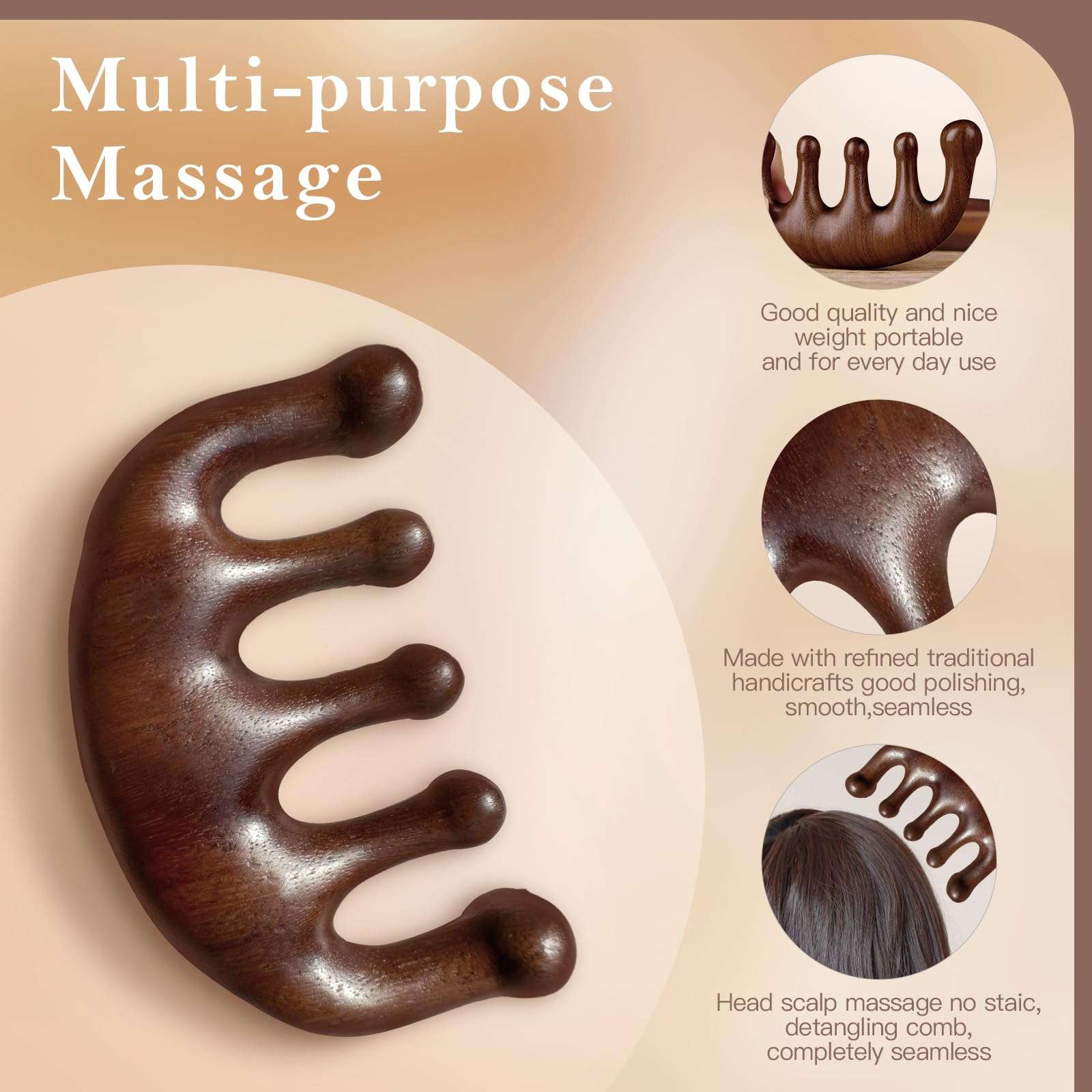 Cureder Wooden Scalp Massager - Handmade 100% Natural Green Sandalwood Wide Tooth Combs - Wood Massage Comb & Sandalwood Comb for Luxurious Hair Care - Image 4
