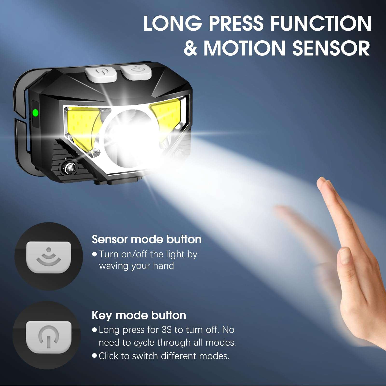 LHKNL Headlamp Flashlight, Lumen Ultra-Light Bright LED Rechargeable Headlight with White Red Light, 2-Pack Waterproof Motion Sensor Head Lamp,8 Modes for Outdoor Camping Running Hiking Fishing - Image 3