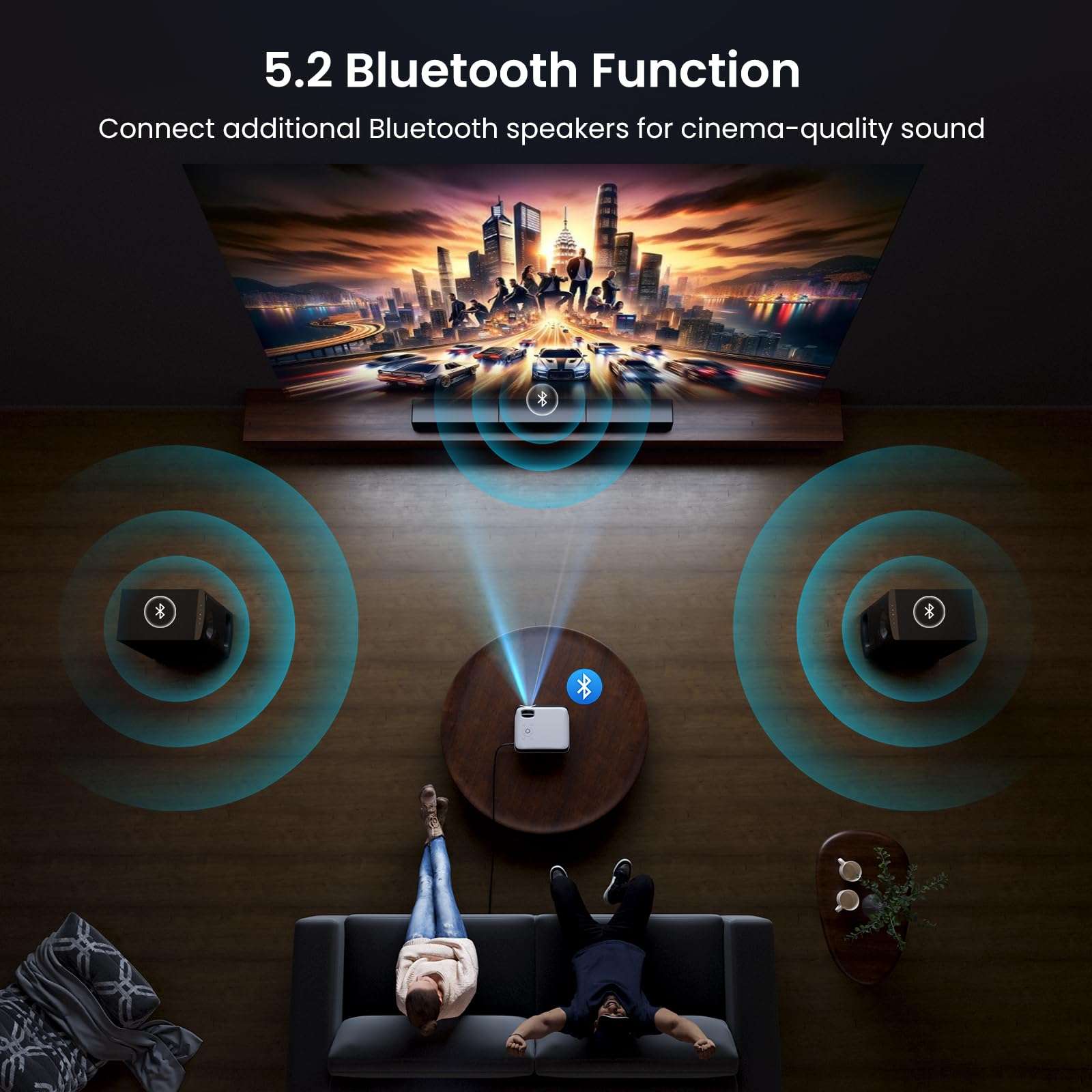 Official Licensed Google TV Smart Projector, HAPPRUN 4K UHD Home Theater with Dolby Sound, Wi-Fi & Bluetooth, Built-in Streaming Apps, Compatible with Games Consoles & Smartphone, Indoor & Outdoor Use - Image 6