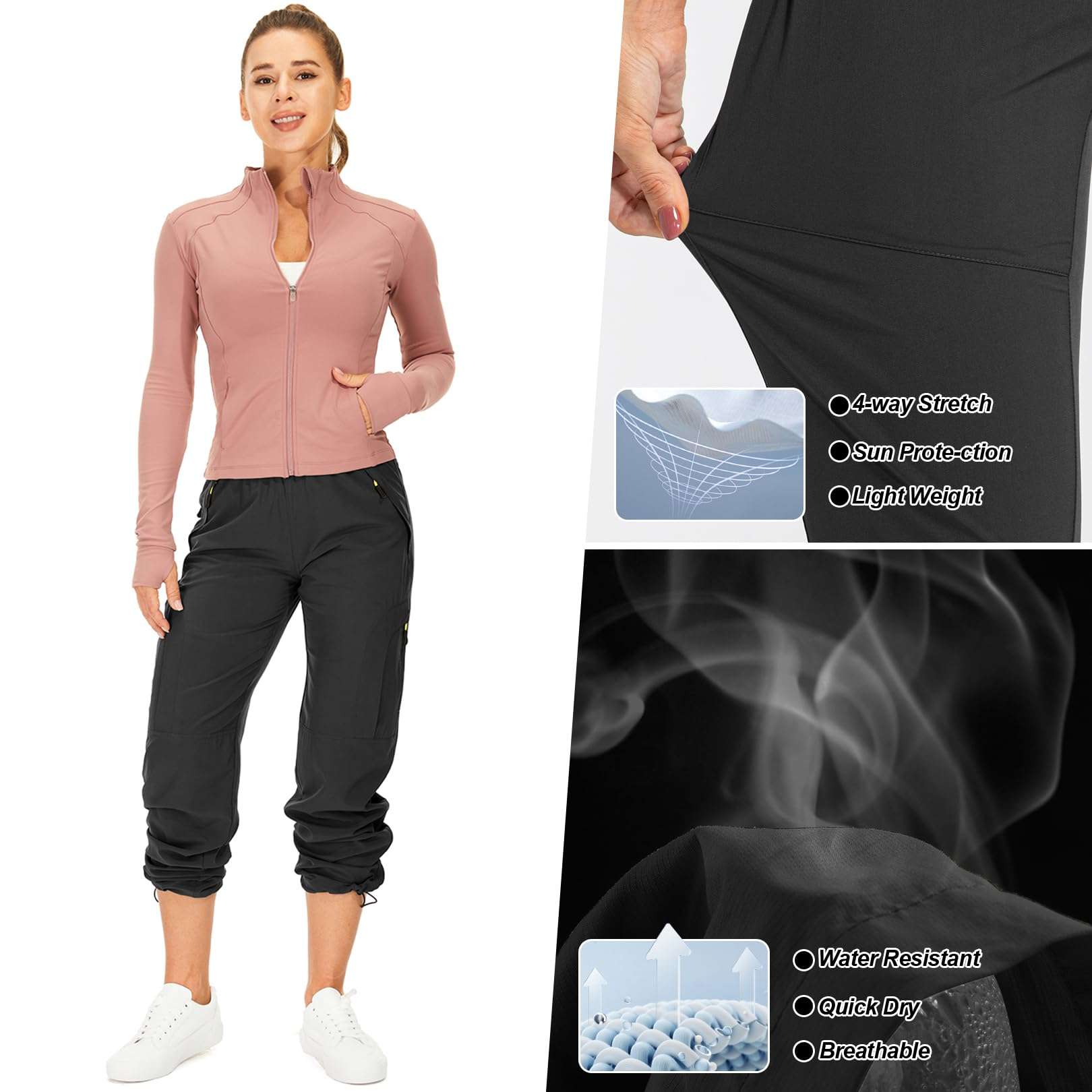 Womens Hiking Pants Quick Dry UPF 50 Lightweight Travel Golf Cargo Safari Pants Zipper Pockets - Image 6