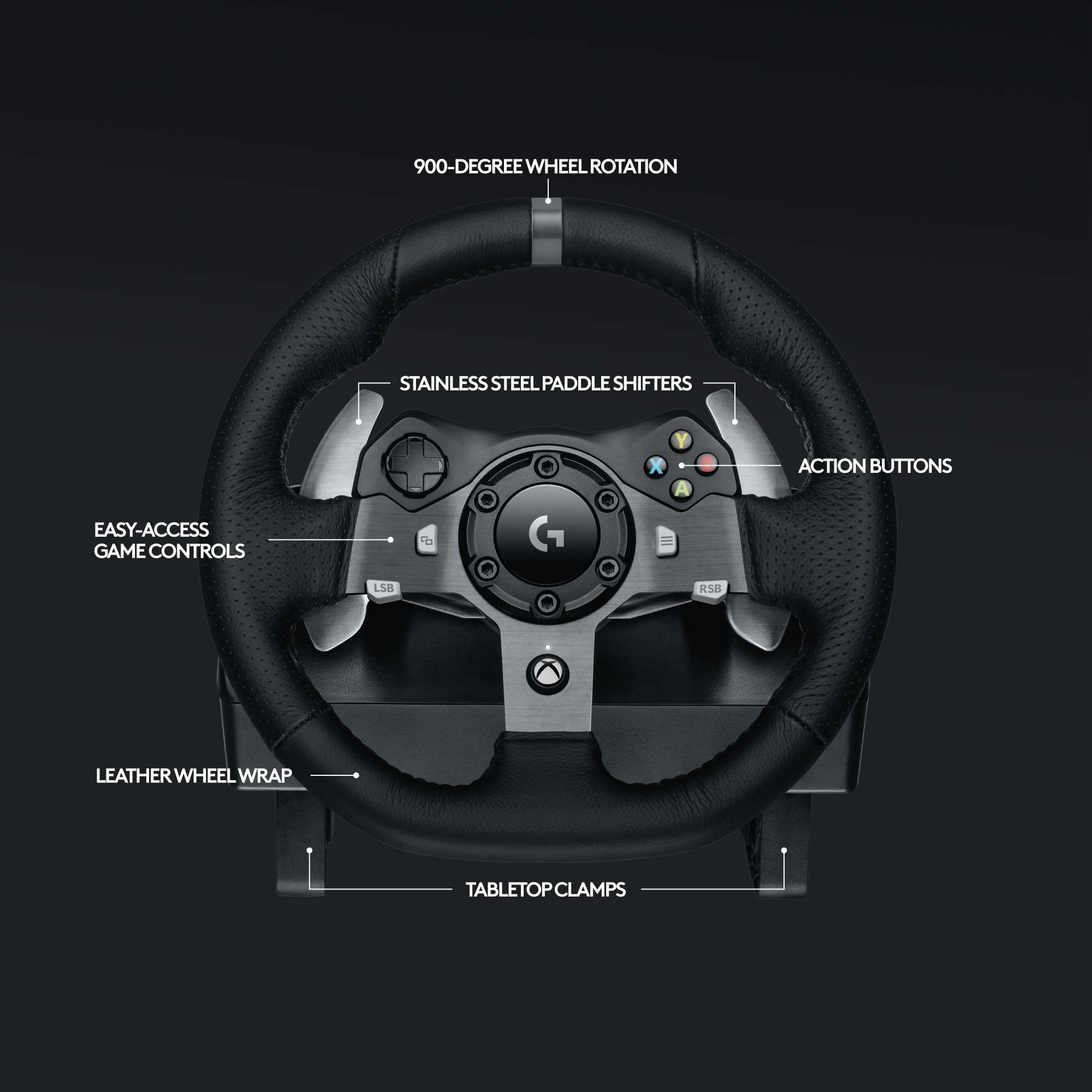 Logitech G920 Driving Force Racing Wheel and Floor Pedals, Real Force Feedback, Stainless Steel Paddle Shifters, Leather Steering Wheel Cover for Xbox Series X|S, Xbox One, PC, Mac - Black - Image 7