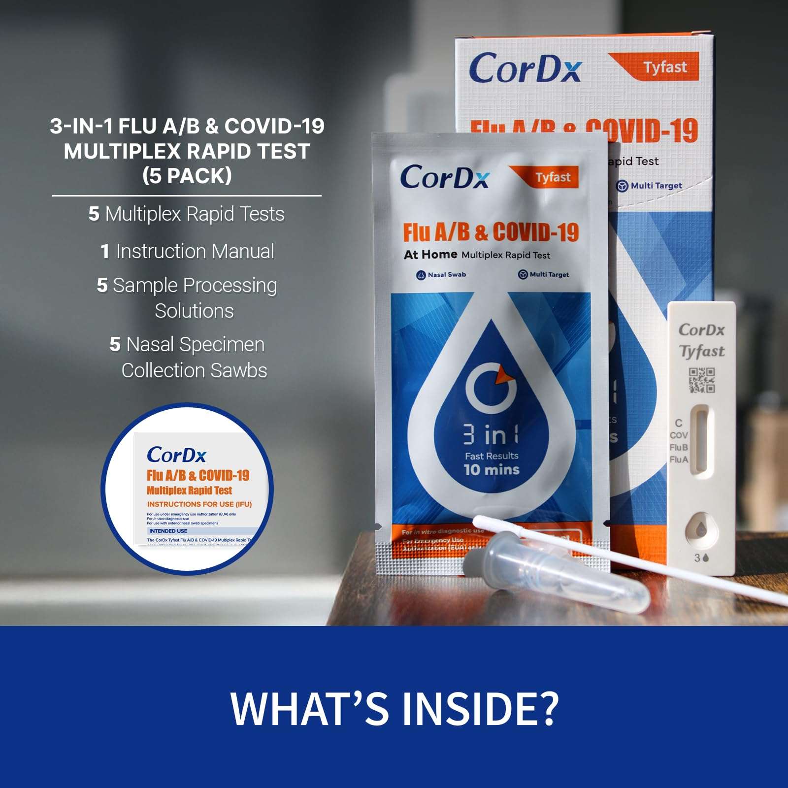 CorDx TyFast 10 Mins Flu A/B & Covid 19 Multiplex Rapid Test, Results in 10 Minutes—Precision Skip The 15 Wait, EUA Authorized, at Home 3 in 1 Combo Kit, 5 Tests, Use-Friendly & No Discomfort - Image 8