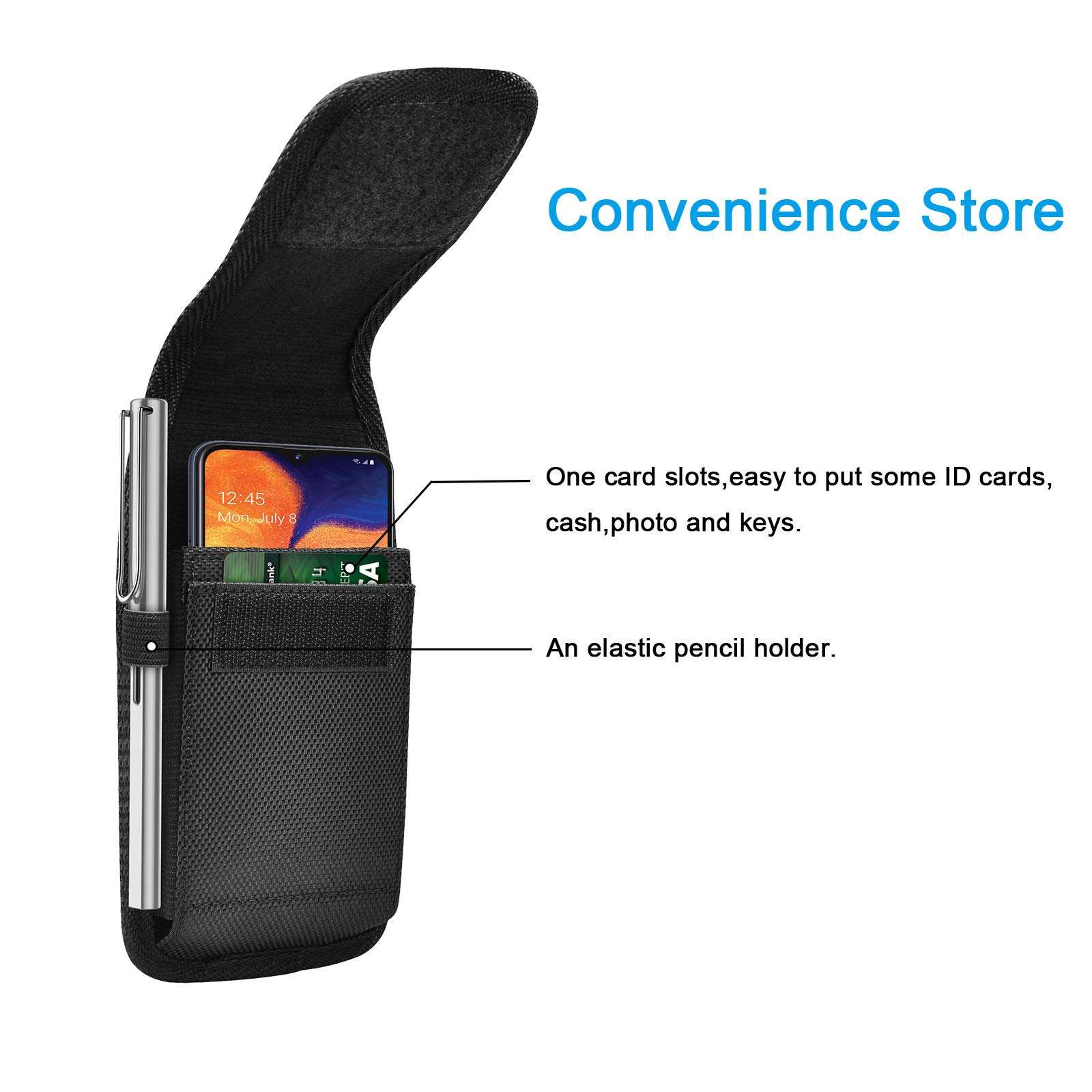 Tiflook for Samsung Galaxy S25 Ultra S24 S23 S22 S21 S20 FE S10 S9 A03S A20 A50 A51 A16 A15 A14 A10e Holster Nylon Cell Phone Pouch Belt Holder Carrying Case with Clip,Black - Image 4