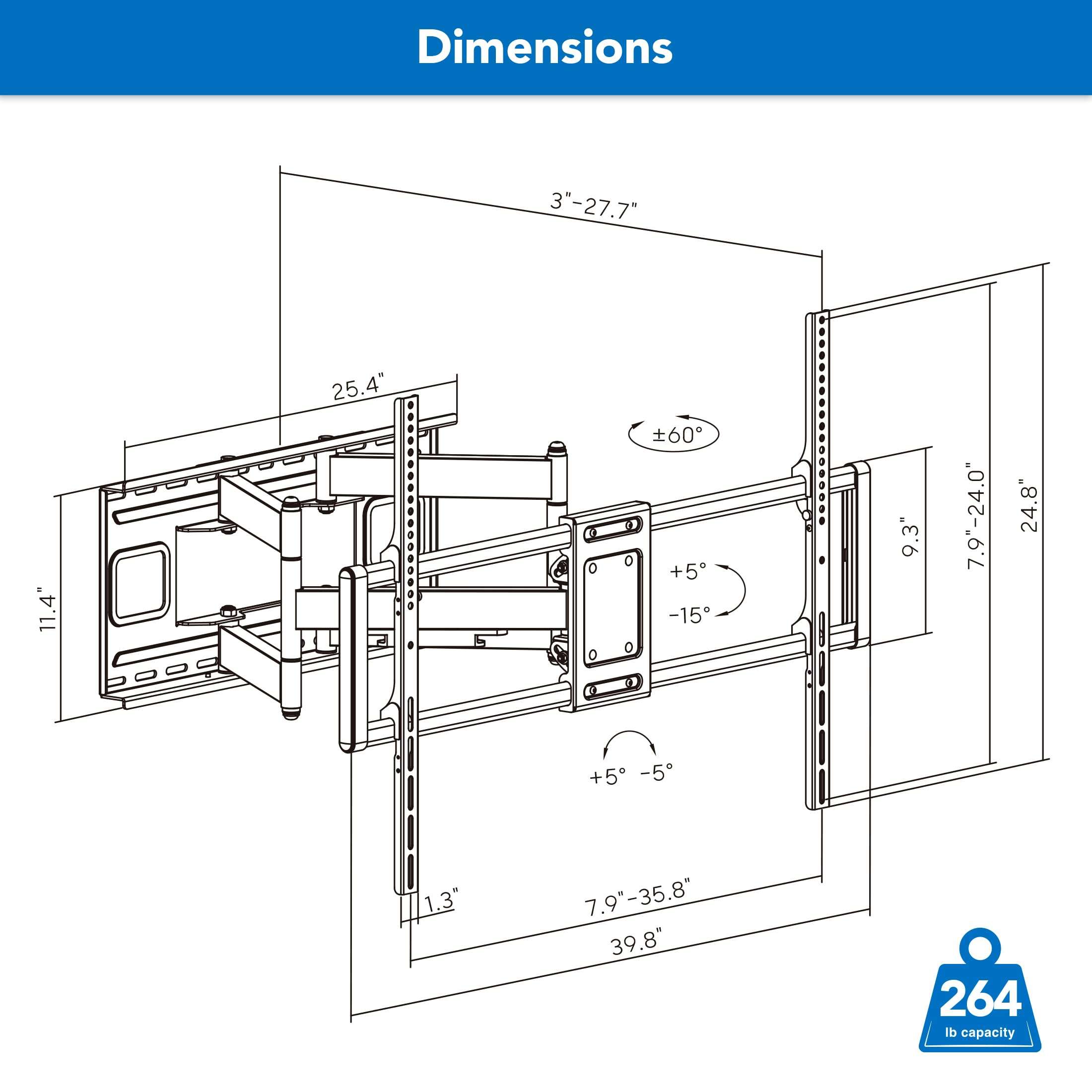 Mount-It! Heavy Duty XXL Full Motion TV Wall Mount for Extra Large TVs, max VESA 900x600, Holds up to 264lb, Swivel Tilt Extension Adjustable TV Mount for 60" 65" 75" 80" 85" 90" 98" 100" 115" 120 in - Image 9