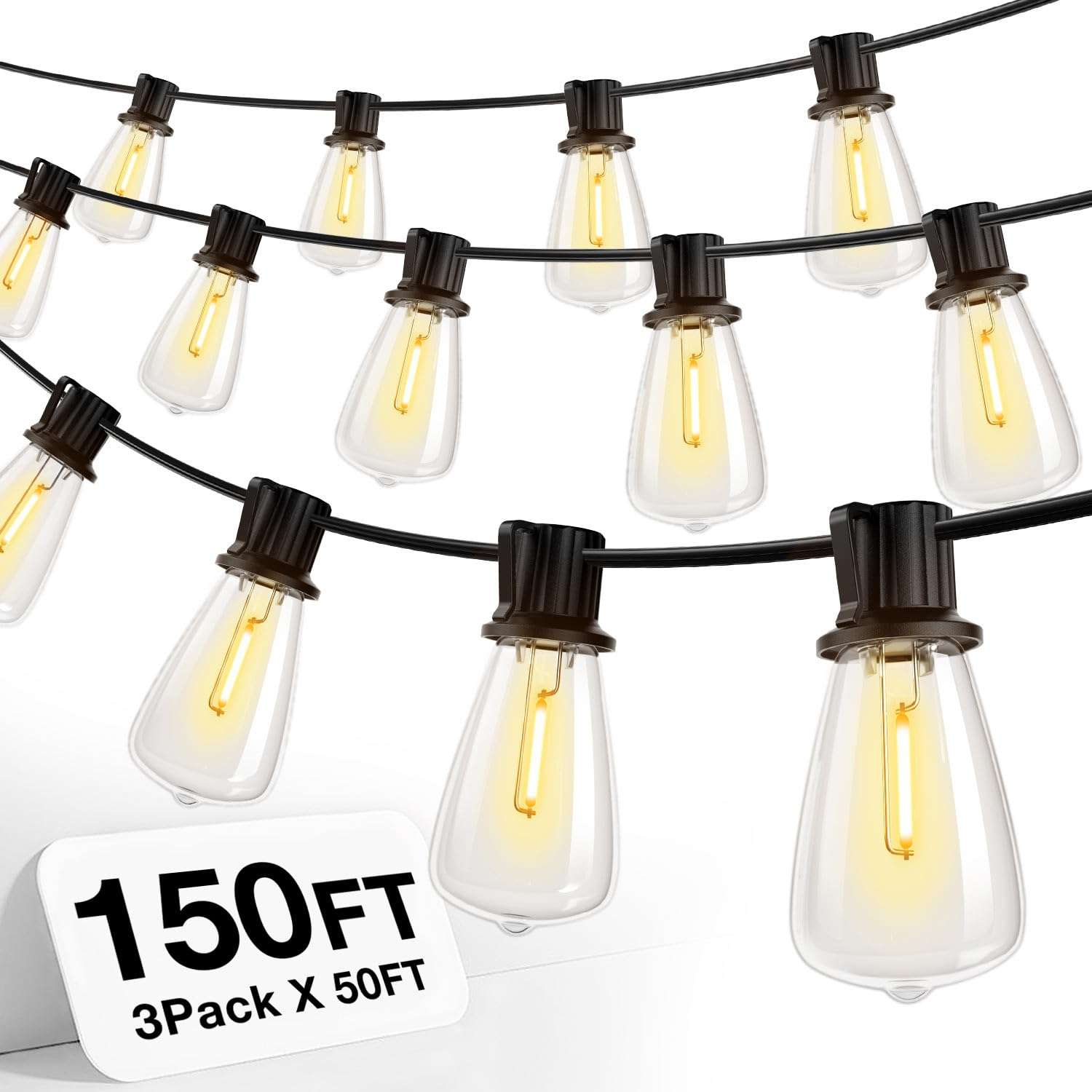 addlon 150 FT (3x50FT) Outdoor String Lights,Waterproof Patio Lights ETL Listed with 45+3 Shatterproof Dimmable ST38 LED Bulbs,2200K Connectable Outdoor Lighting for Backyard Bistro Garden - Image 1