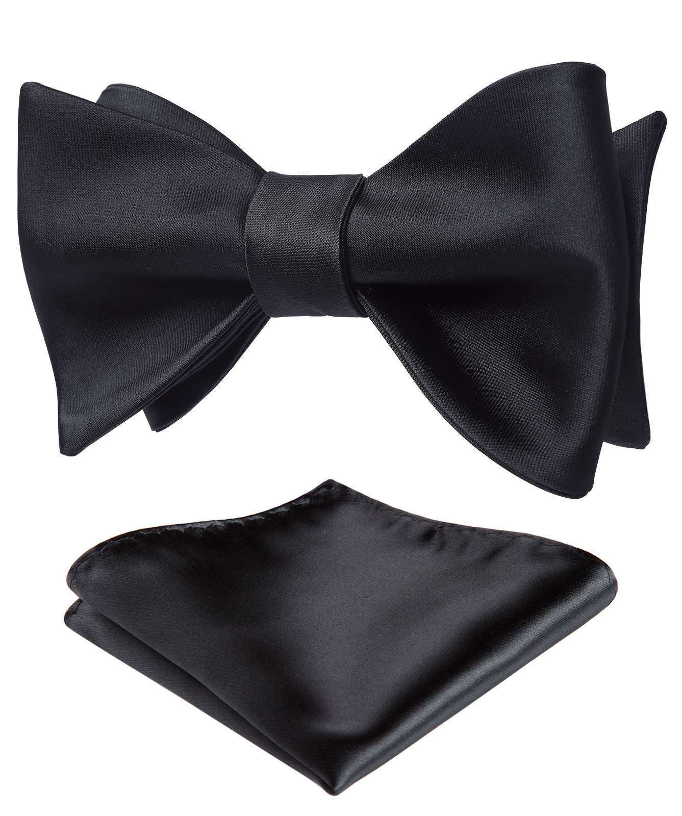 HISDERN Bow Ties for Men Solid Color Self Tie Bow Tie Pocket Square Set Classic Formal Satin Bowties for Tuxedo Wedding Party - Image 1