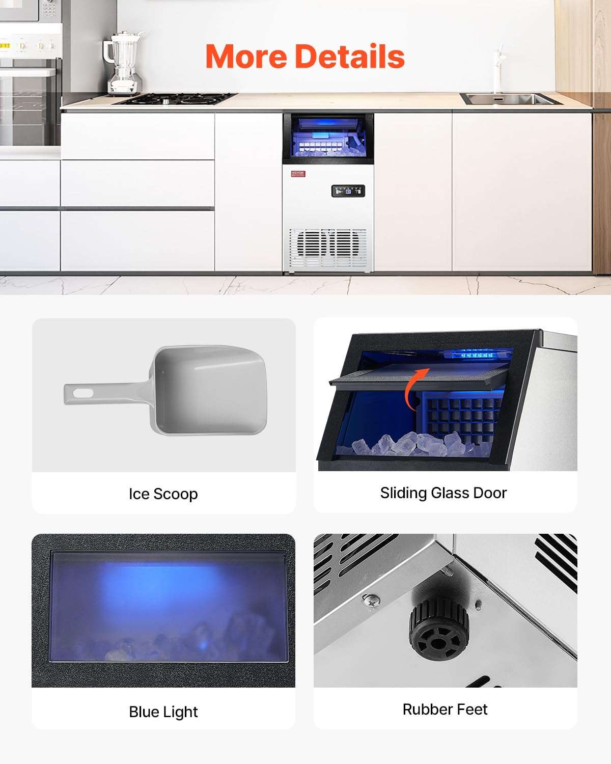 VEVOR Commercial Ice Maker, 100lbs/24H Ice Maker Machine with 28lbs Storage Capacity, 40 Ice Cubes in 15 Minutes, Freestanding Ice Maker for Bar Home Office Restaurant, LED Display, Self-Cleaning - Image 6