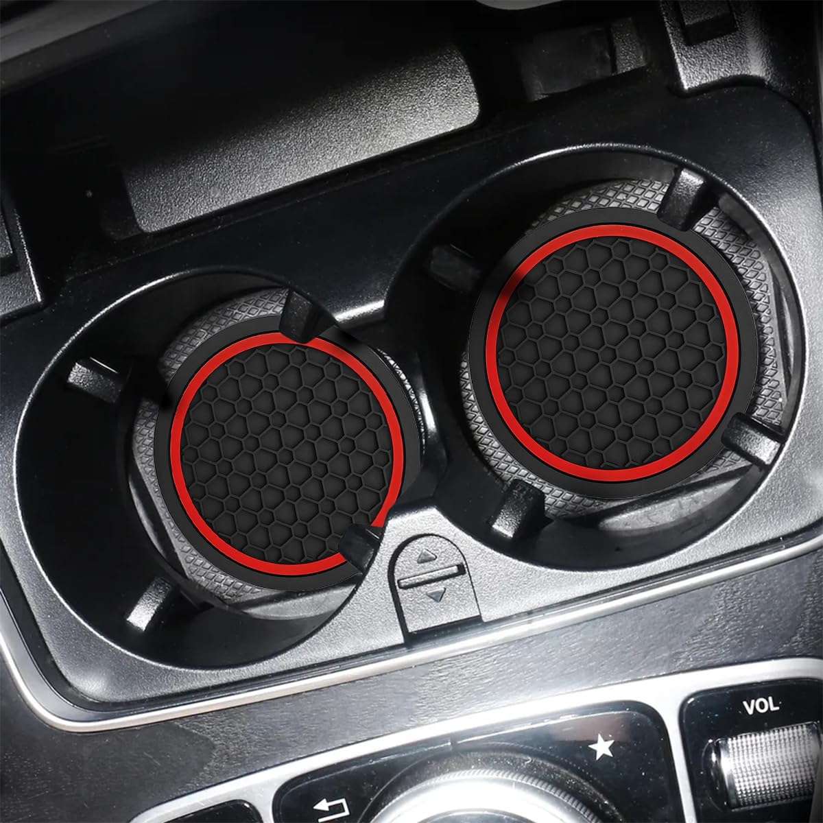 Mandark 4PCS Car Cup Holder Coasters, 2.75 Inch Non-Slip Insert Water Bottle Holder Pads, Dustproof Automotive Interior Accessories Mat, Universal for Vehicles, Trucks, RVs and More（Black/Red） - Image 4