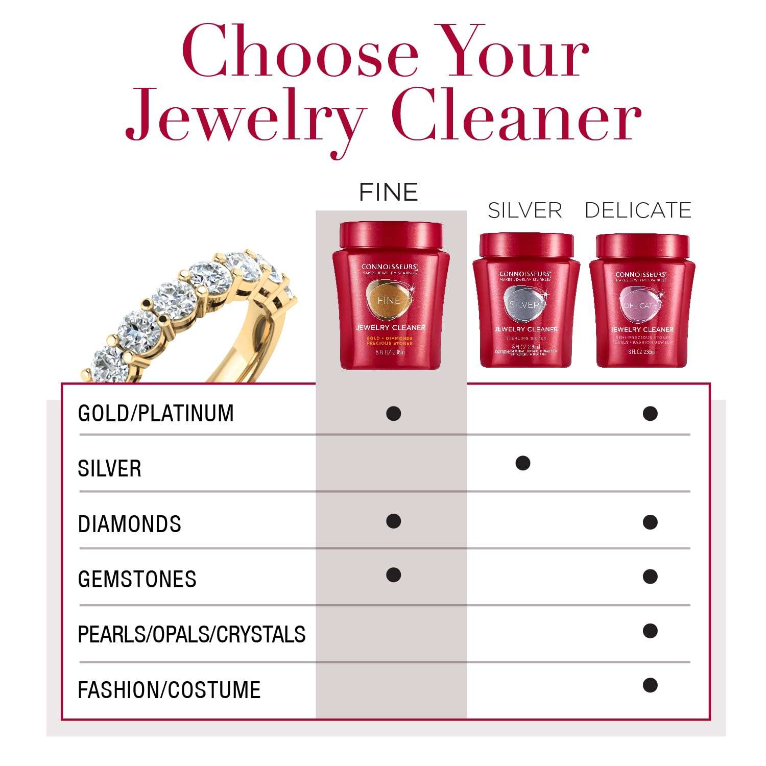 CONNOISSEURS Premium Edition Jewelry Cleaner, Value Size 9.6oz - Pick from Fine, Silver or Delicate Jewelry Cleaner - Image 2