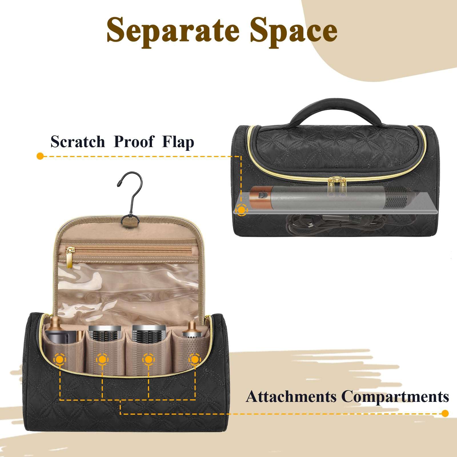 Mancro Travel Storage Case Organizer Compatible with Dyson Airwrap, Hair Dryer, 4 Curling Barrels, 2 Smoothing Brushes, Volumizing Brush, Lightweight Travel Carrying Case for Hair Curler Accessories - Image 4