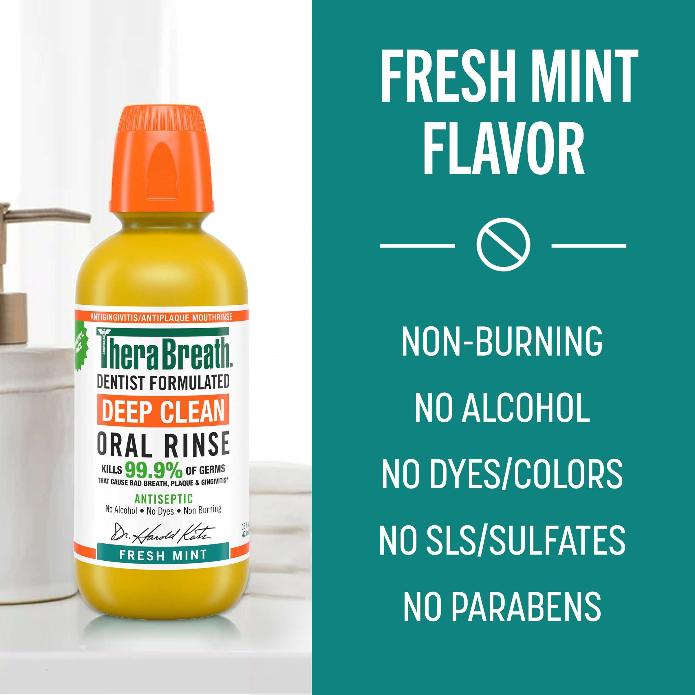 TheraBreath Deep Clean Mouthwash, Antiseptic Benefits, Fresh Mint Flavor, Dentist Formulated, Alcohol Free, 16 fl oz (Pack of 2) - Image 6