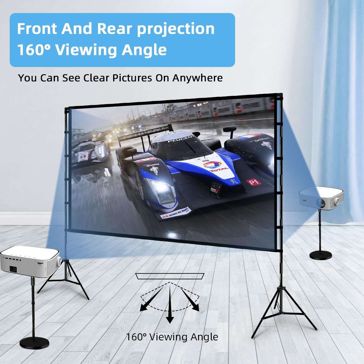 Projector Screen and Stand, Towond 120 inch Portable Projector Screen Indoor Outdoor Movie Screen 16:9 4K HD Wrinkle-Free Lightweight Projection Screen with Carry Bag for Backyard Movie Night - Image 5