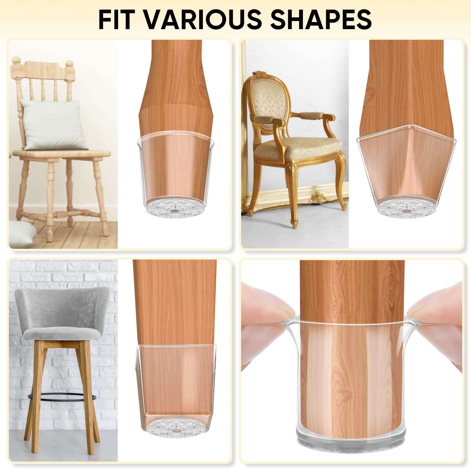 BALEINE 16 Pack Silicone Chair Leg Floor Protectors, Stool Leg Protectors Cap, Non-Slip Chair Leg Caps for Hardwood Floors (Clear & Small, 16 Pack) - Image 7