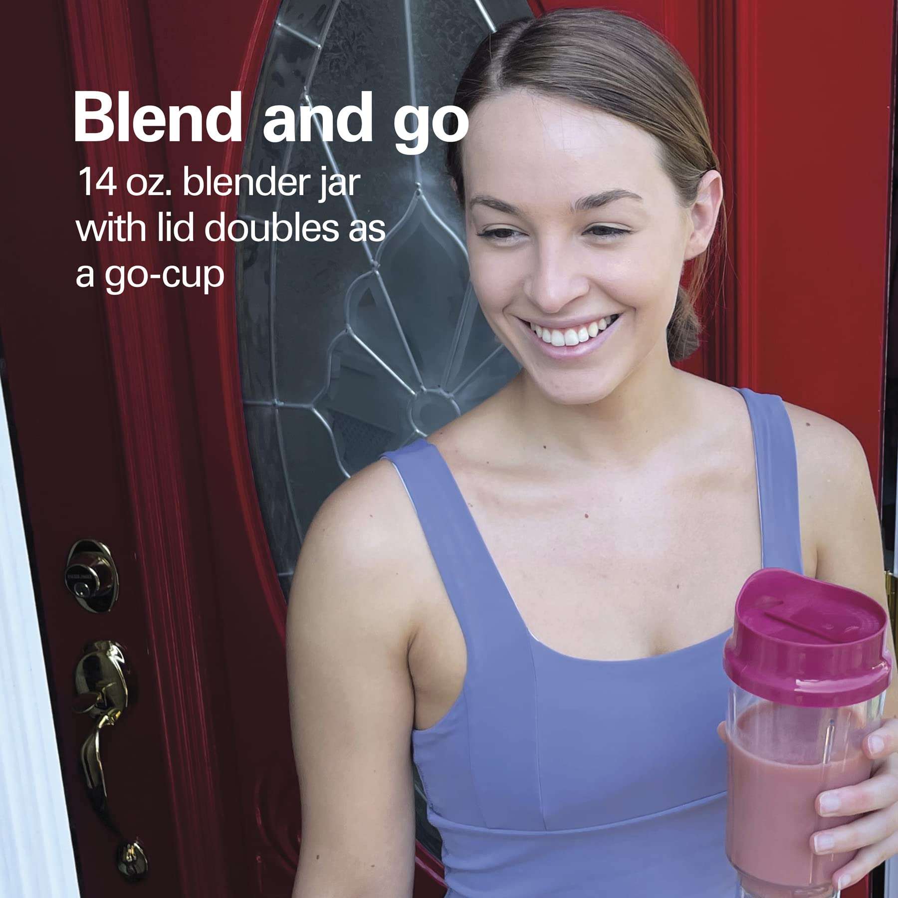 Hamilton Beach Portable Blender for Shakes and Smoothies with 14 Oz BPA Free Travel Cup and Lid, Durable Stainless Steel Blades for Powerful Blending Performance, Raspberry (51131) - Image 3