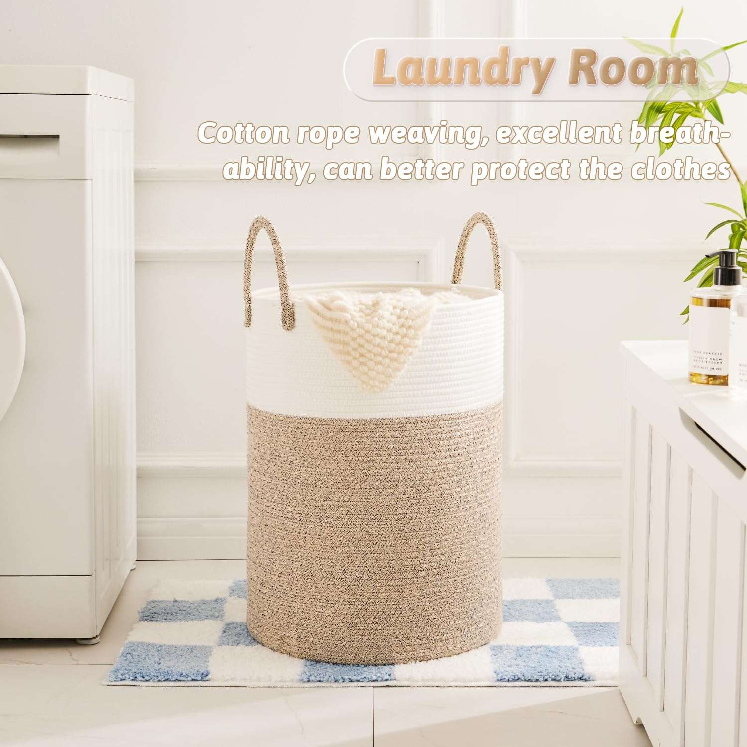 Artfeel Laundry Basket,Woven Cotton Rope Laundry Hamper,60L for Decor Storage of Dirty Clothes,Toys and Blankets in Bathroom,Baby Room and Living Room - Image 3