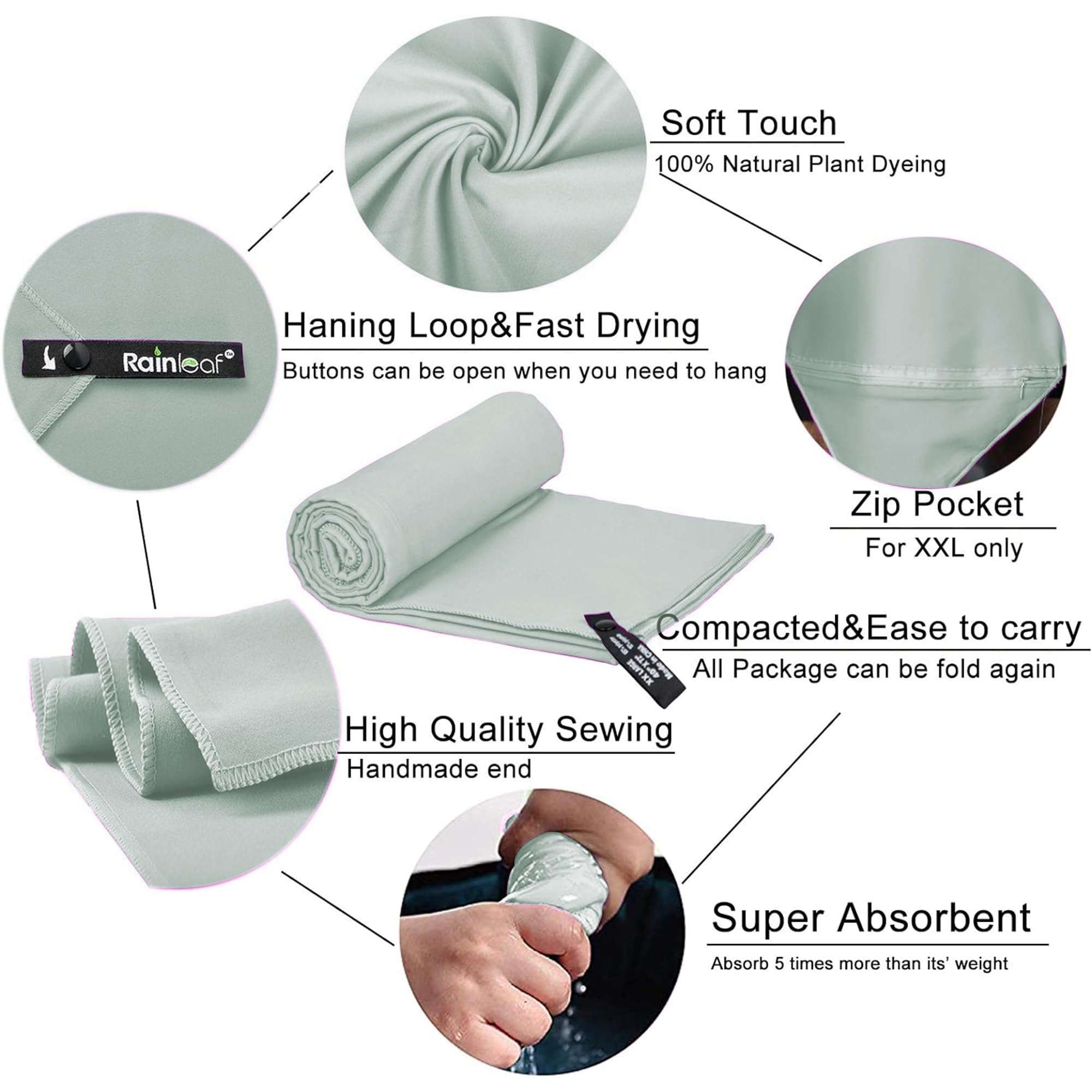 Rainleaf Microfiber Towel Perfect Travel & Gym & Camping Towel. Quick Dry - Super Absorbent - Ultra Compact - Lightweight. Suitable for Trip, Beach, Shower, Backpacking, Pool - Image 3