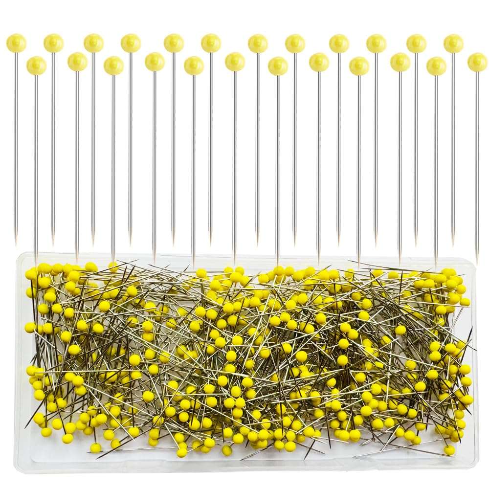Sunenlyst 500 PCS Straight Pins, 1.75IN Quilting Pins Long Yellow Glass Ball Head Sewing Pins for Fabric, Stainless Steel Dressmaker for Sewing, Crafts, Jewelry Making, DIY - Image 1