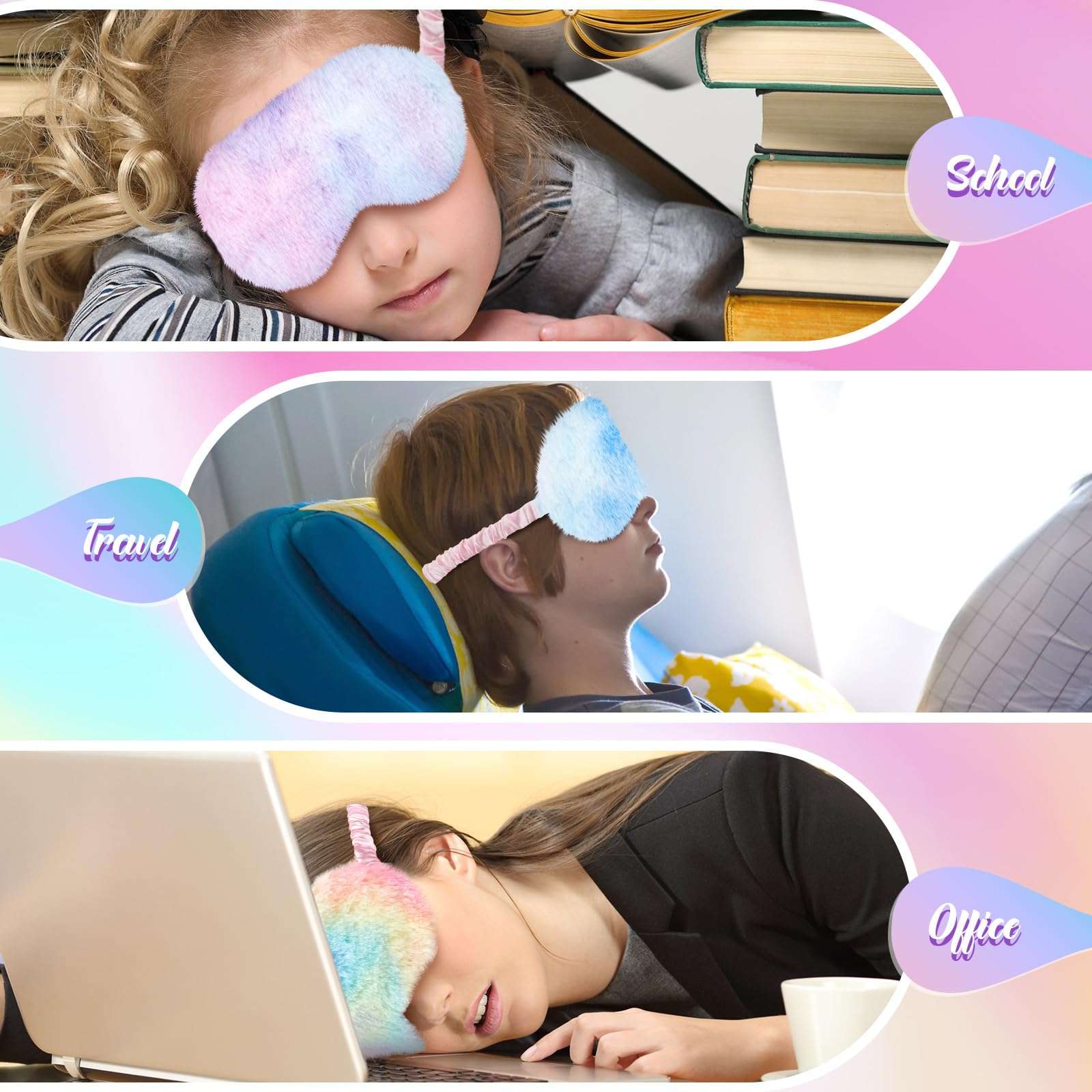 Cuffbow 6 Pcs Plush Sleep Eye Mask Silk Furry Eye Covers for Sleeping Cute Sleep Mask Fluffy Comfortable Sleeping Blindfold for Travel Sleepover Nap Party Supply Girls Women(Rainbow) - Image 6