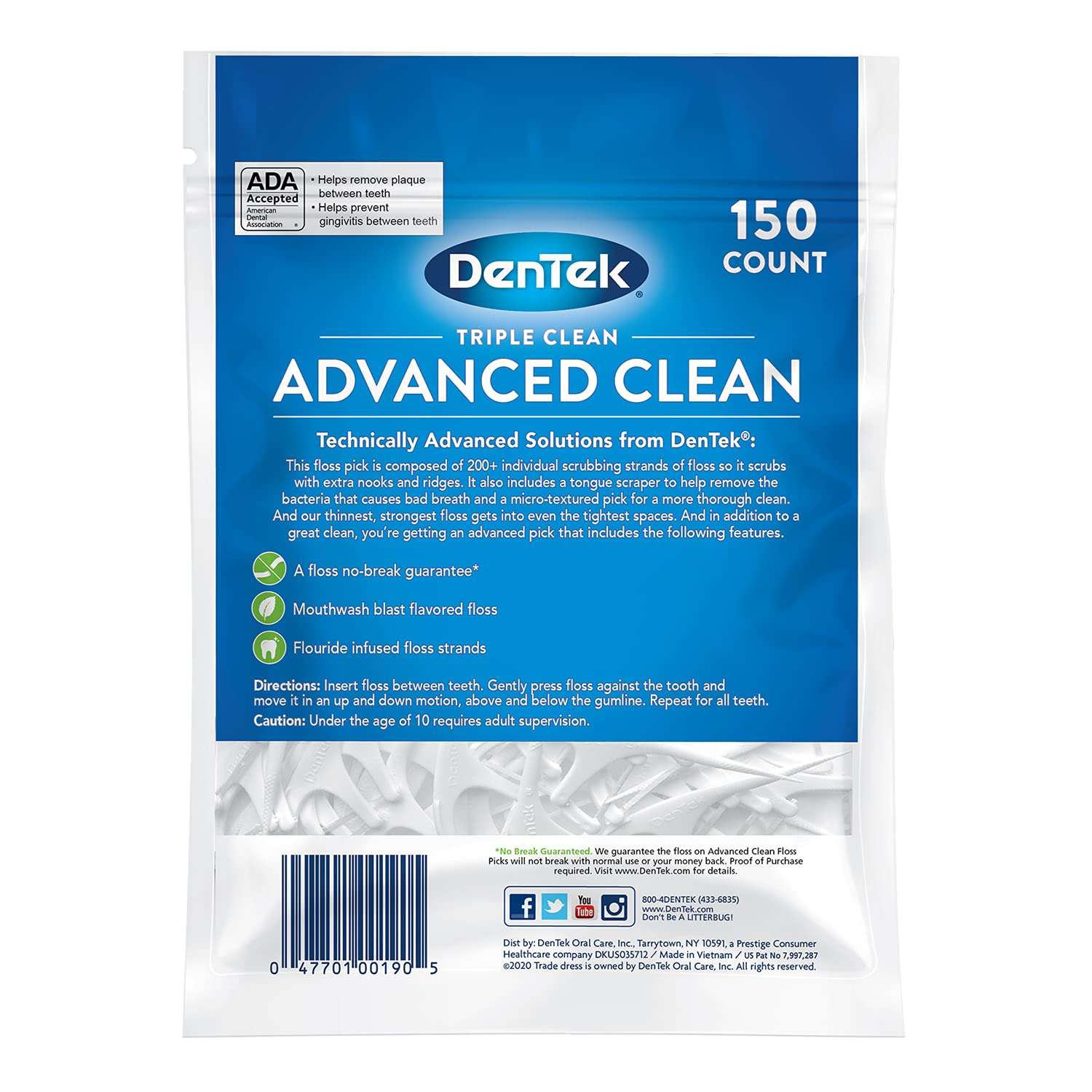 DenTek Triple Clean Advanced Clean Floss Picks, No Break & No Shred Floss, 150 Count, (Packaging May Vary) - Image 9