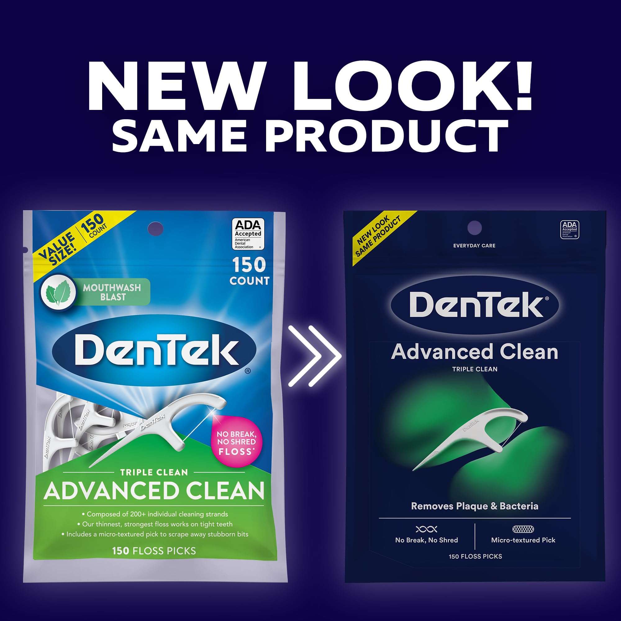 DenTek Triple Clean Advanced Clean Floss Picks, No Break & No Shred Floss, 150 Count, (Packaging May Vary) - Image 2