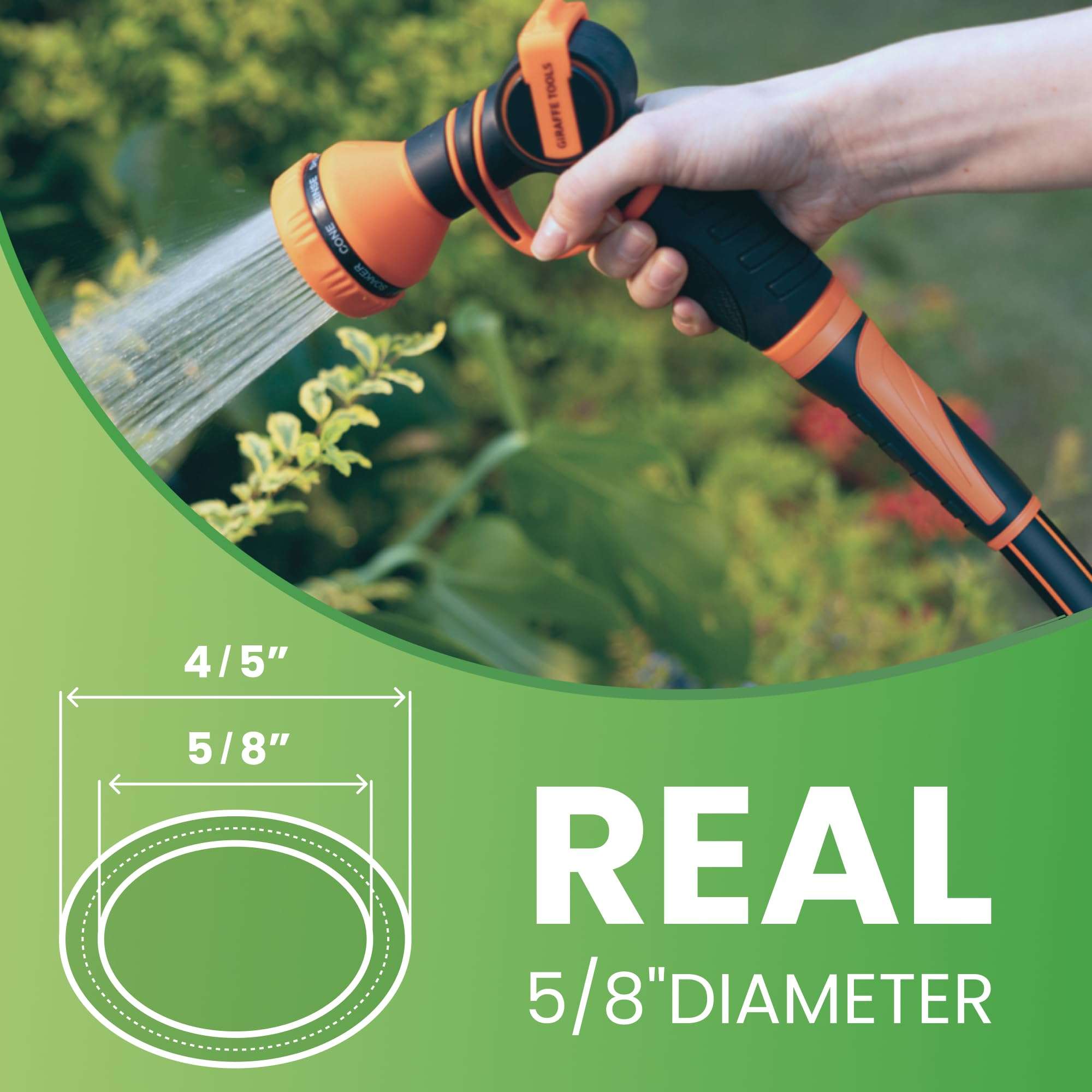 Giraffe Tools Garden Hose 100ft x 5/8", Water Hose Heavy Duty, Flexible, Lightweight Hybrid Hose with Swivel Handle, Male to Female Fittings, Burst 600 PSI - Image 9