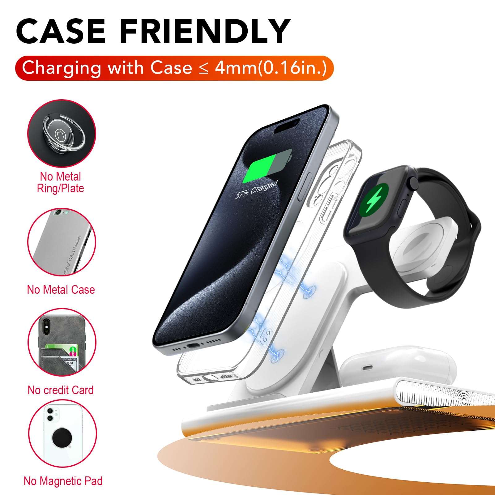 3 in 1 Foldable Charging Station for Apple Products,Wireless Charger for iPhone 17 16 15 14 13 12 Pro Max,Travel Dock Adapter&Light for iWatch Series 11 10 9 Ultra 3/2 SE 3/2,for AirPods 4 3 2 Pro 3/2 - Image 4