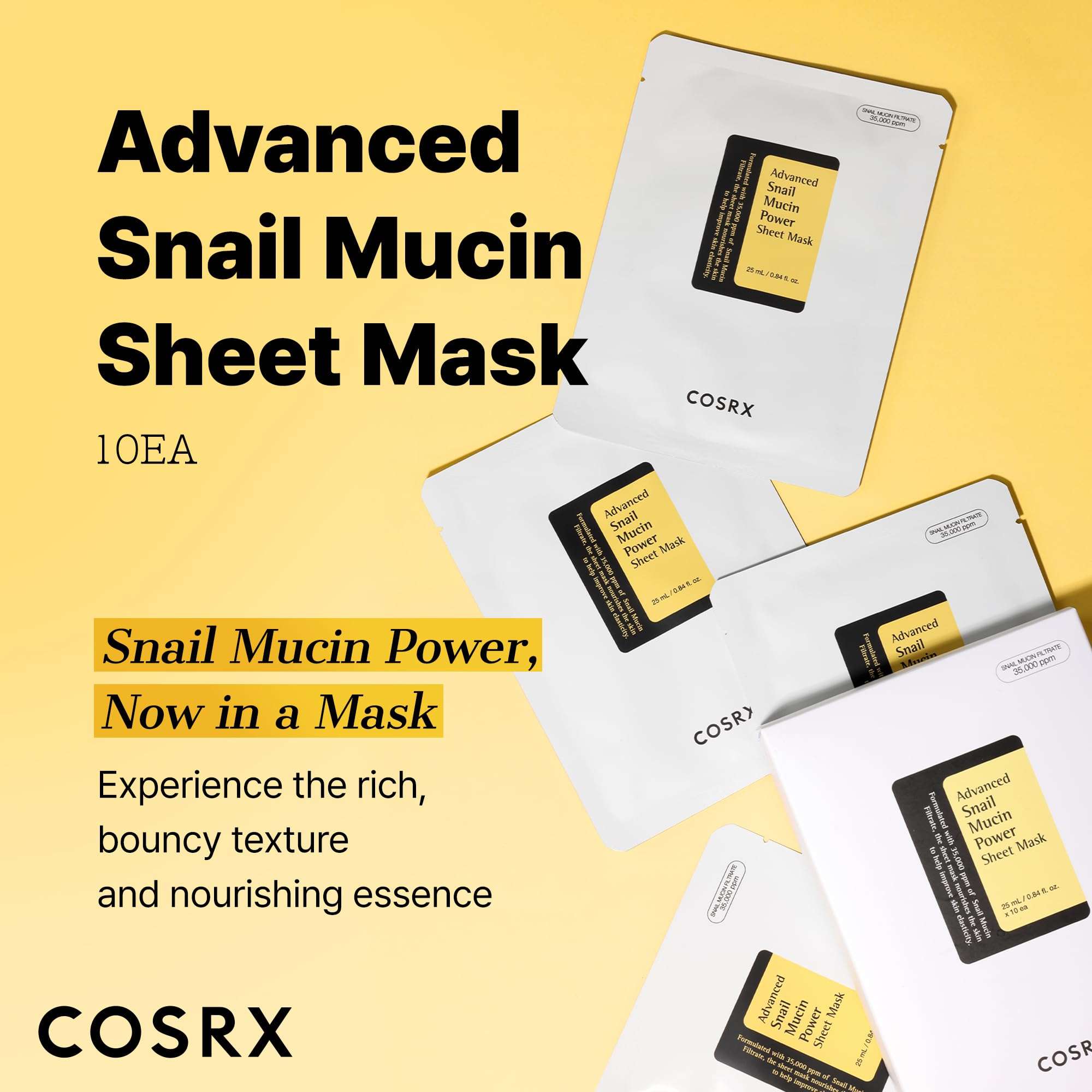COSRX Snail Mucin Sheet Mask 10 EA with Snail Mucin Serum, Self Care, Face Masks for Dry, Sensitive Skin, Not Tested on Animals, No Parabens, No Sulfates, Korean Skin Care - Image 2