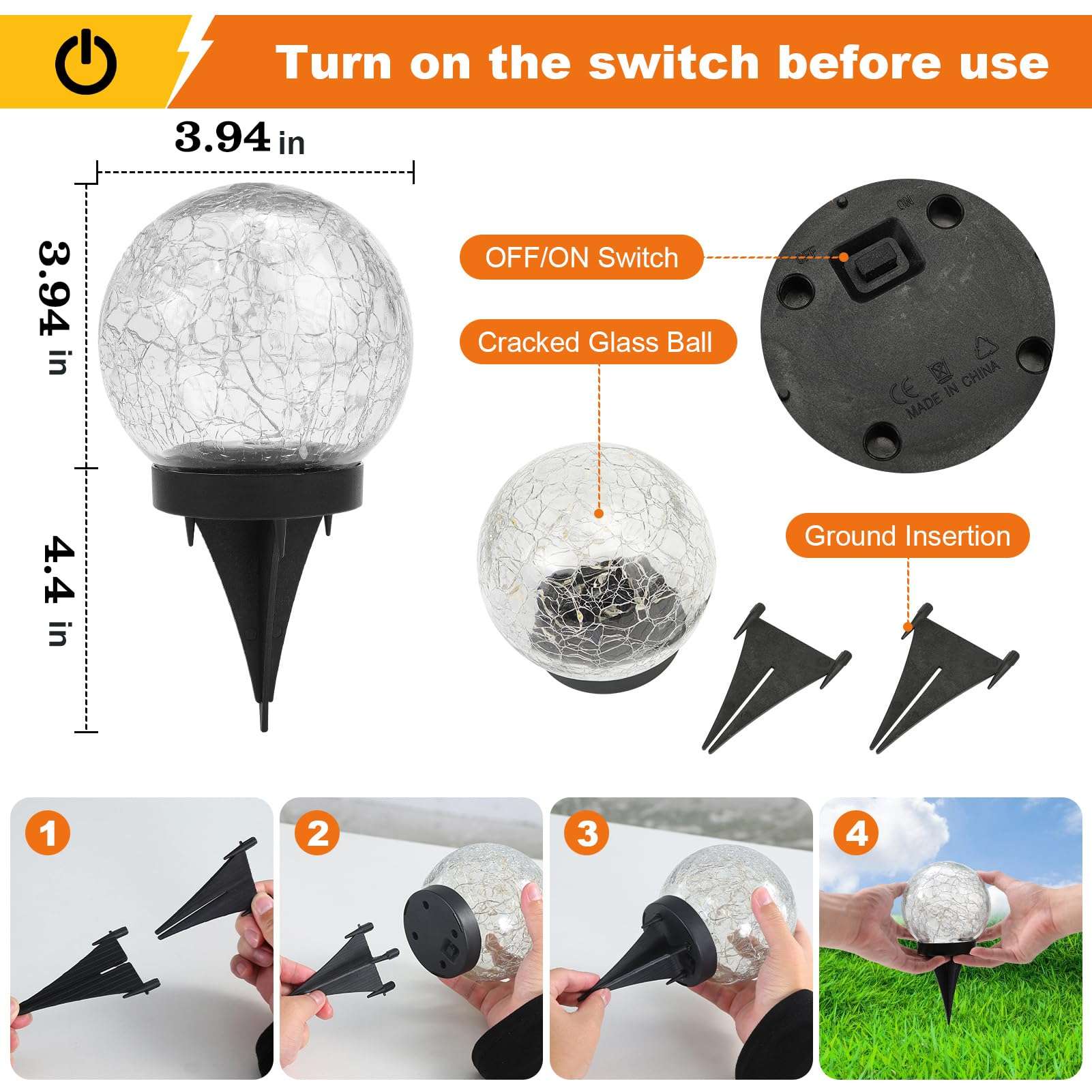 MLKNK Solar Globe Lights Outdoor Waterproof-Solar Balls-Solar Garden Lights-Orbs for Outside 4 Pack Cracked Glass Ball for Lawn Patio Yard Backyard Decorations - Image 4